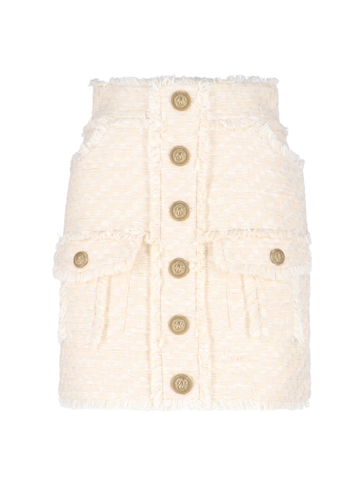 Balmain Check Tweed Button-front Cargo Mini Skirt In Crema