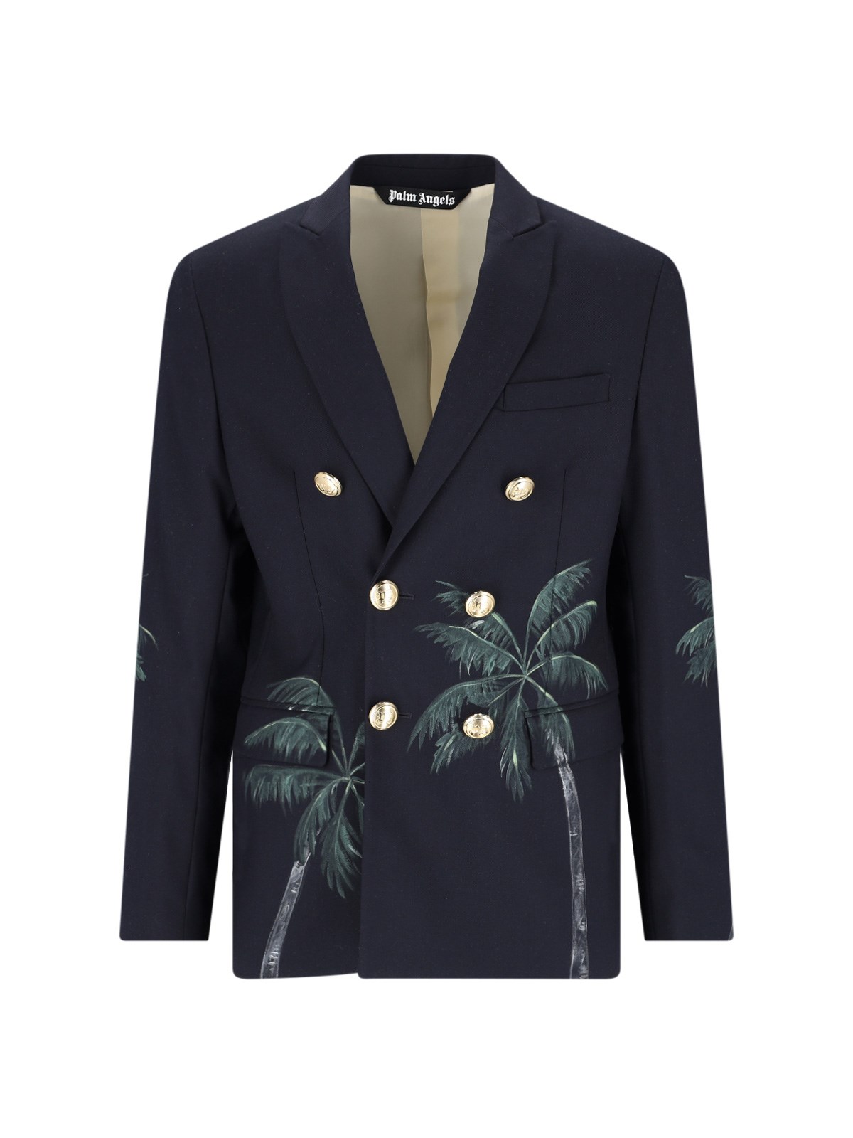 【関税＆送料込み】Palm Angels Double-Breasted Jacket Palm Angels palm-embroidered double-breasted Blazer | Blue