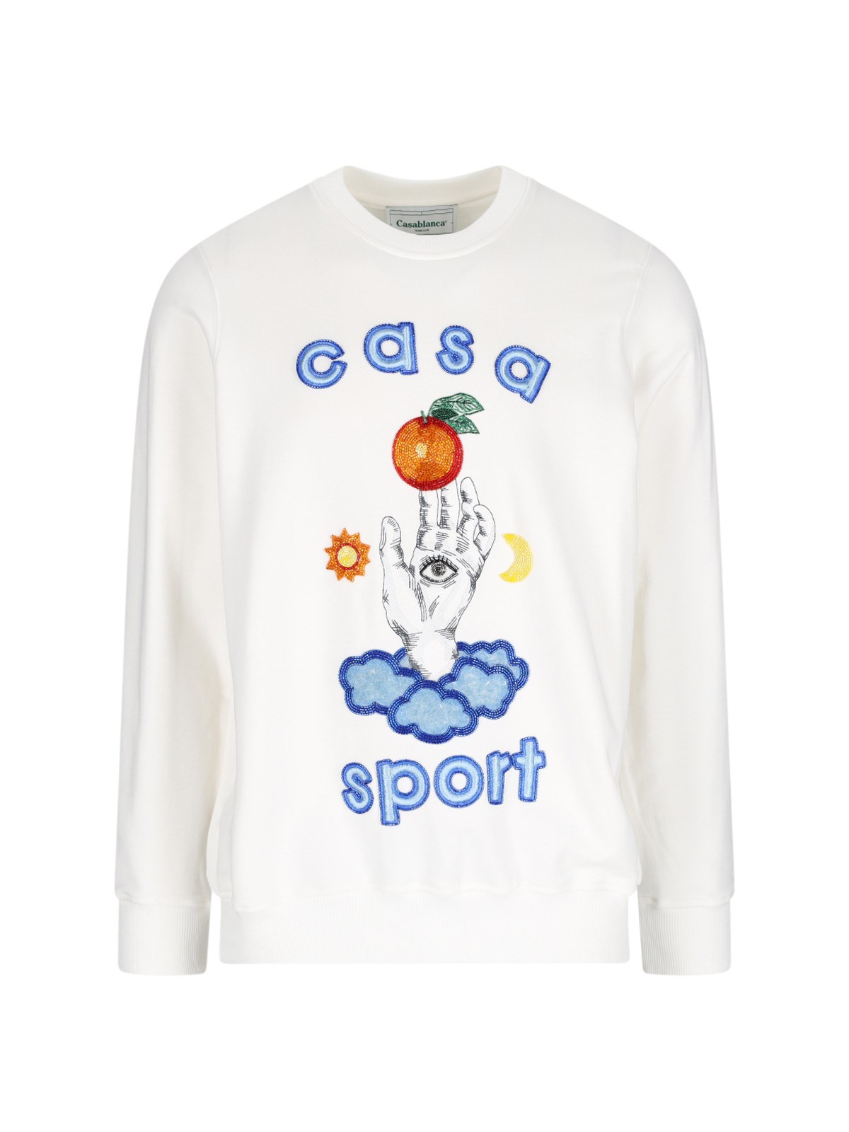 Casablanca 'casa Talisman Beaded' Crew Neck Sweatshirt In White