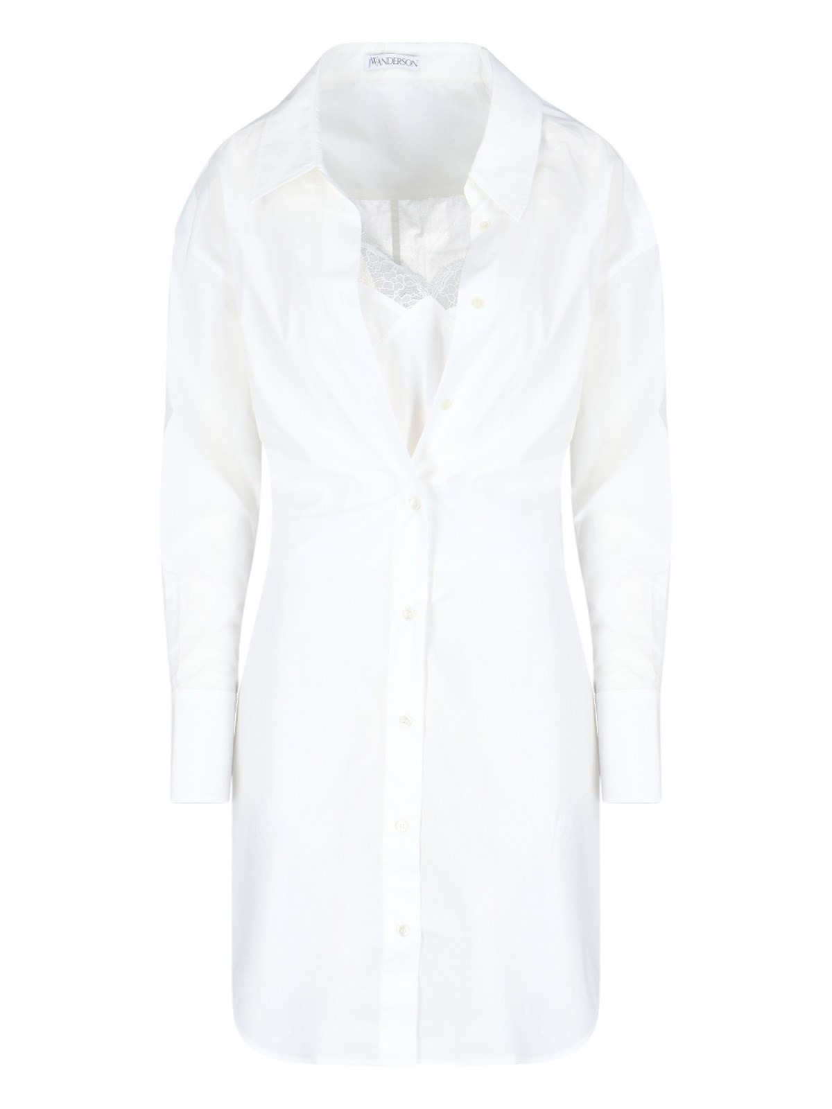 Jw Anderson J.w. Anderson Lace Detail White Shirt Dress In White