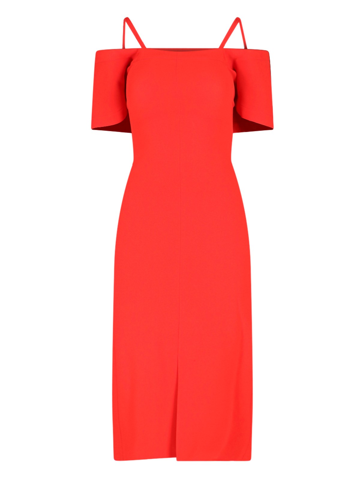 Victoria Beckham Cold Shoulder Bandeau Fluid Cady Midi Dress In Rosso
