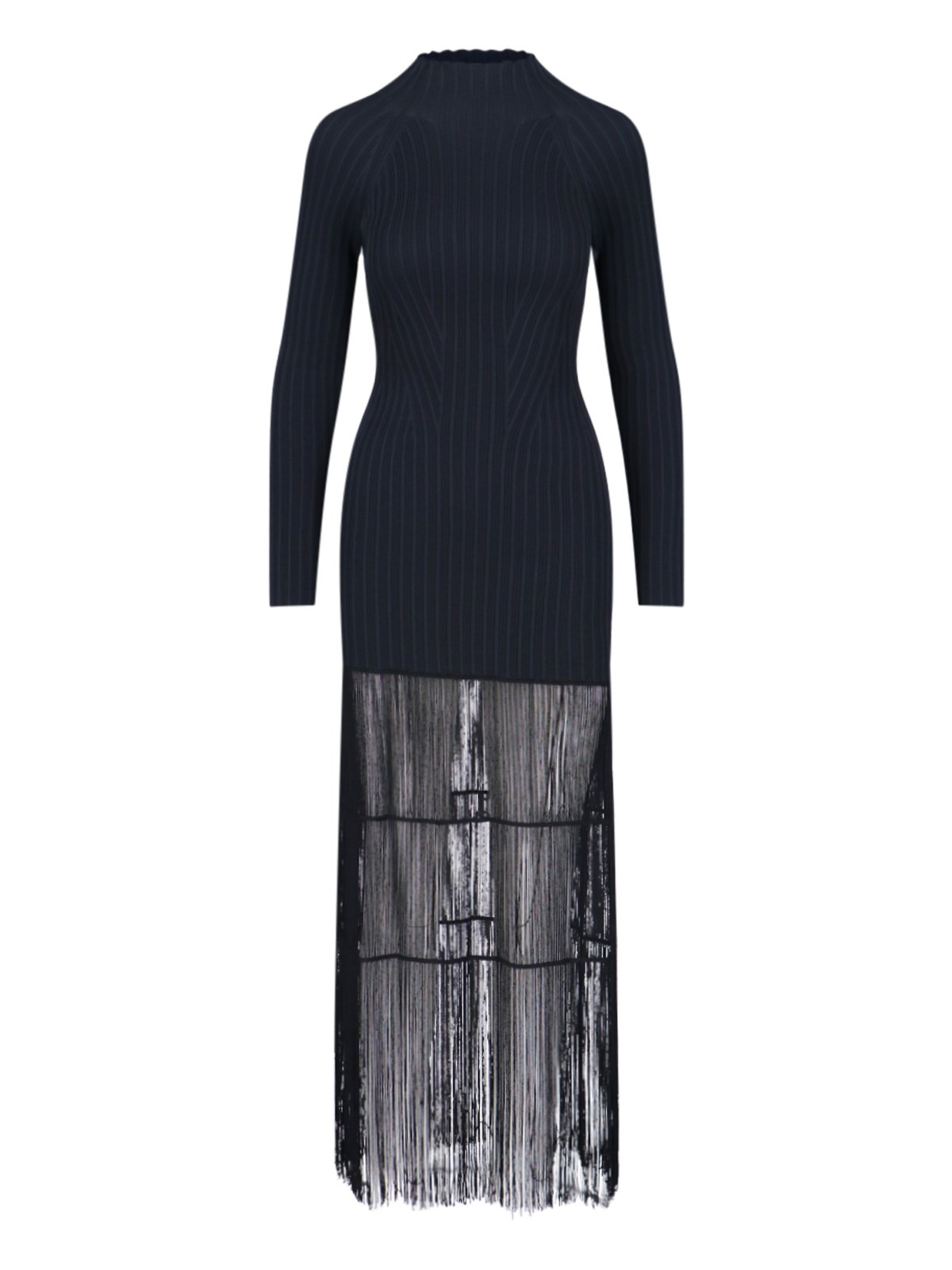 Khaite Cedar Fringed Ribbed-knit Maxi Dress In Black | ModeSens