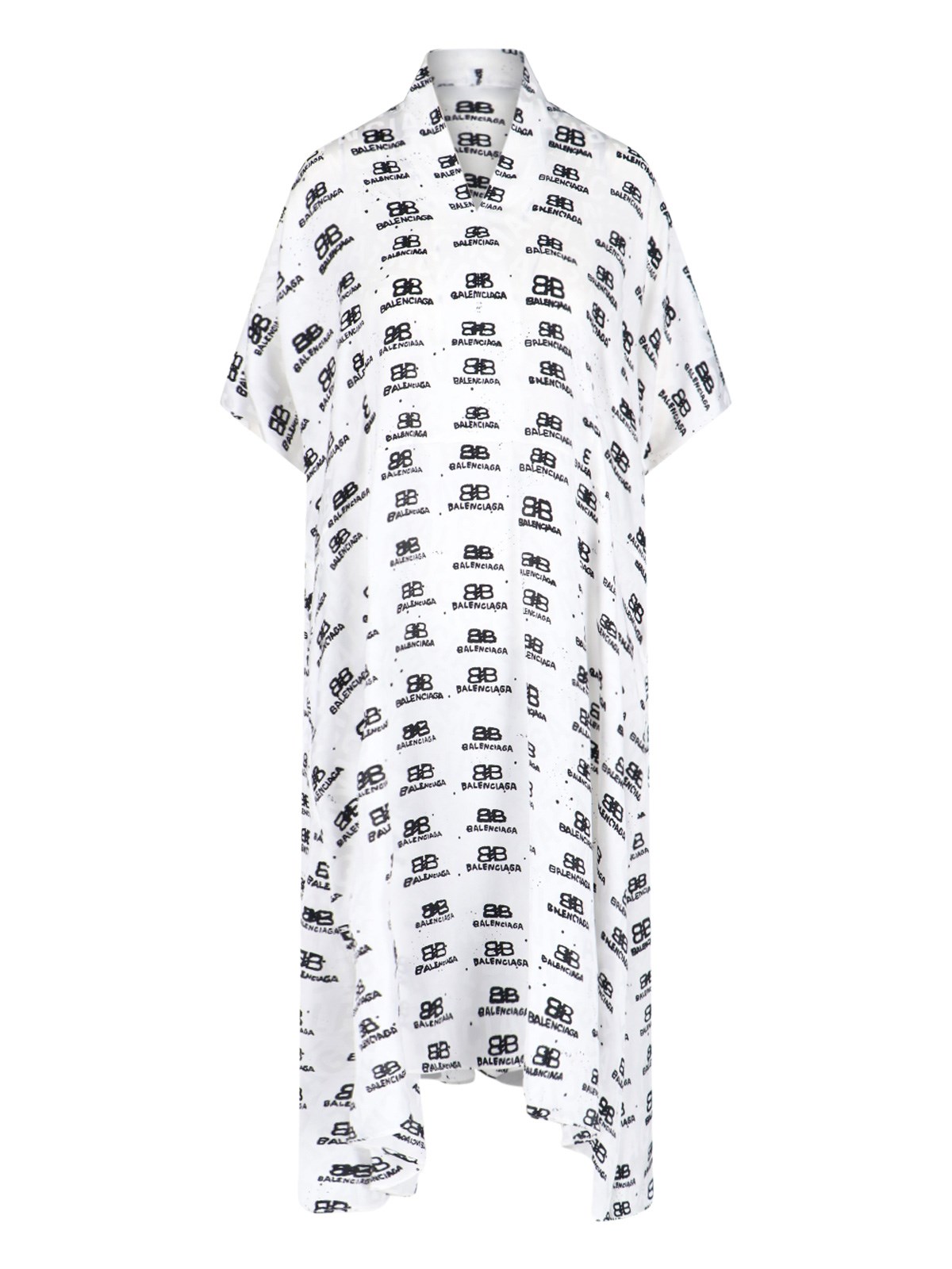 Balenciaga Bb Icon-print Logo Silk Jacquard Oversized Midi Dress In Bianco