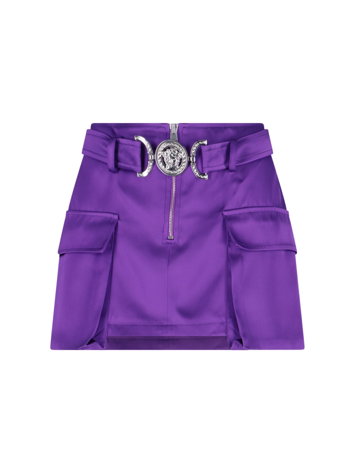 Versace Medusa Satin Cargo Miniskirt In Purple