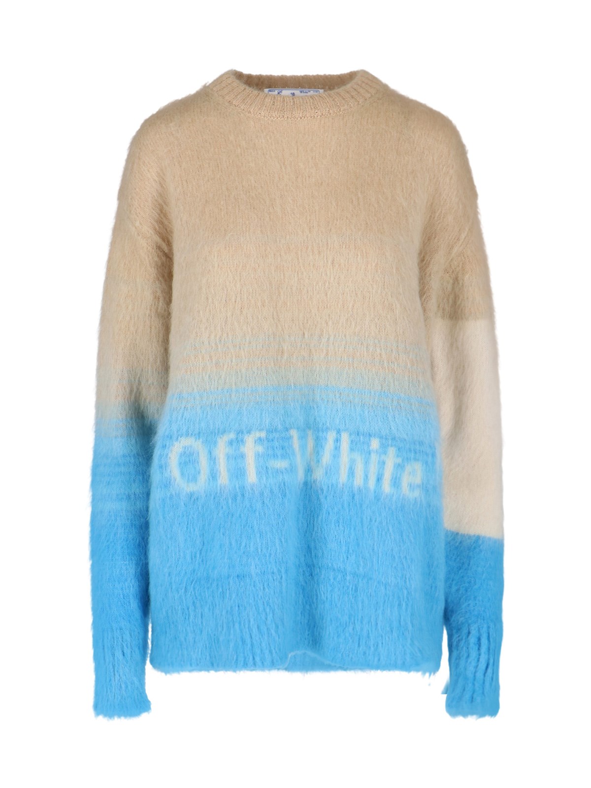 Off-white Helvetica Intarsia-knit Jumper In Blue