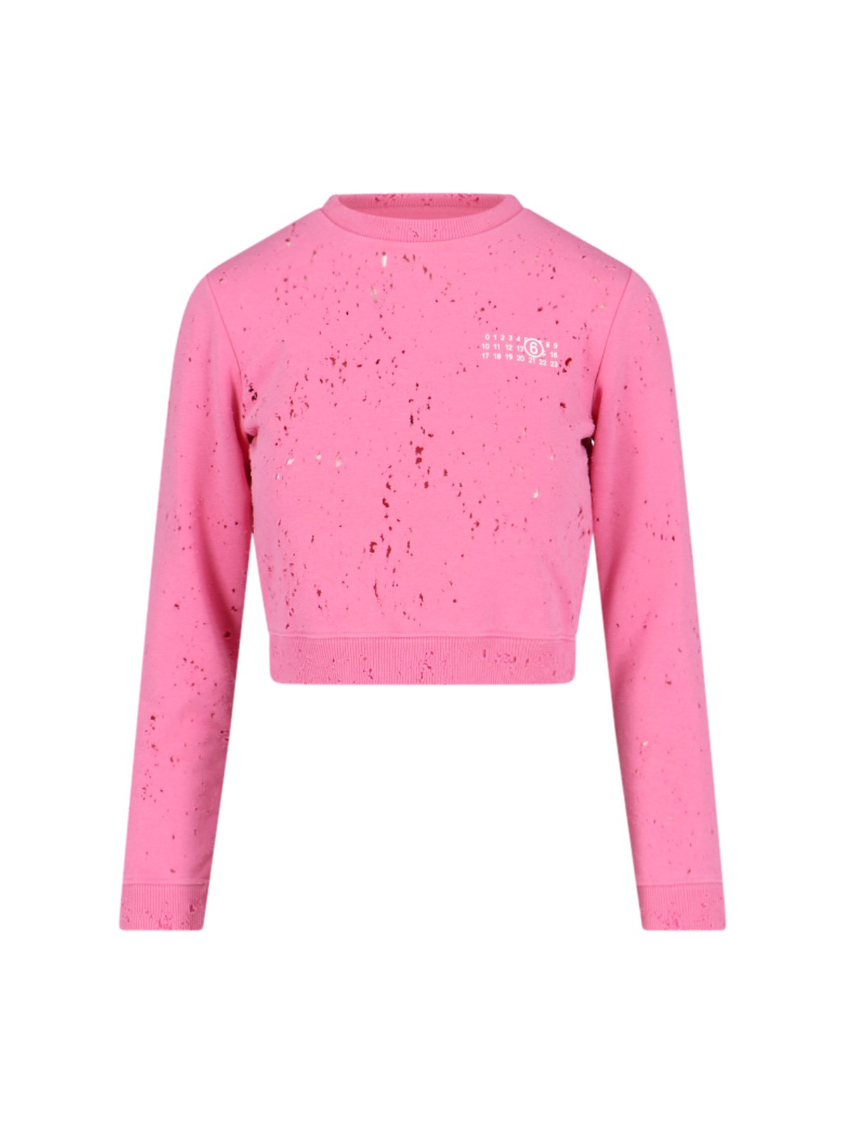 Mm6 Maison Margiela Pink Distressed Crewneck Sweatshirt In Pink