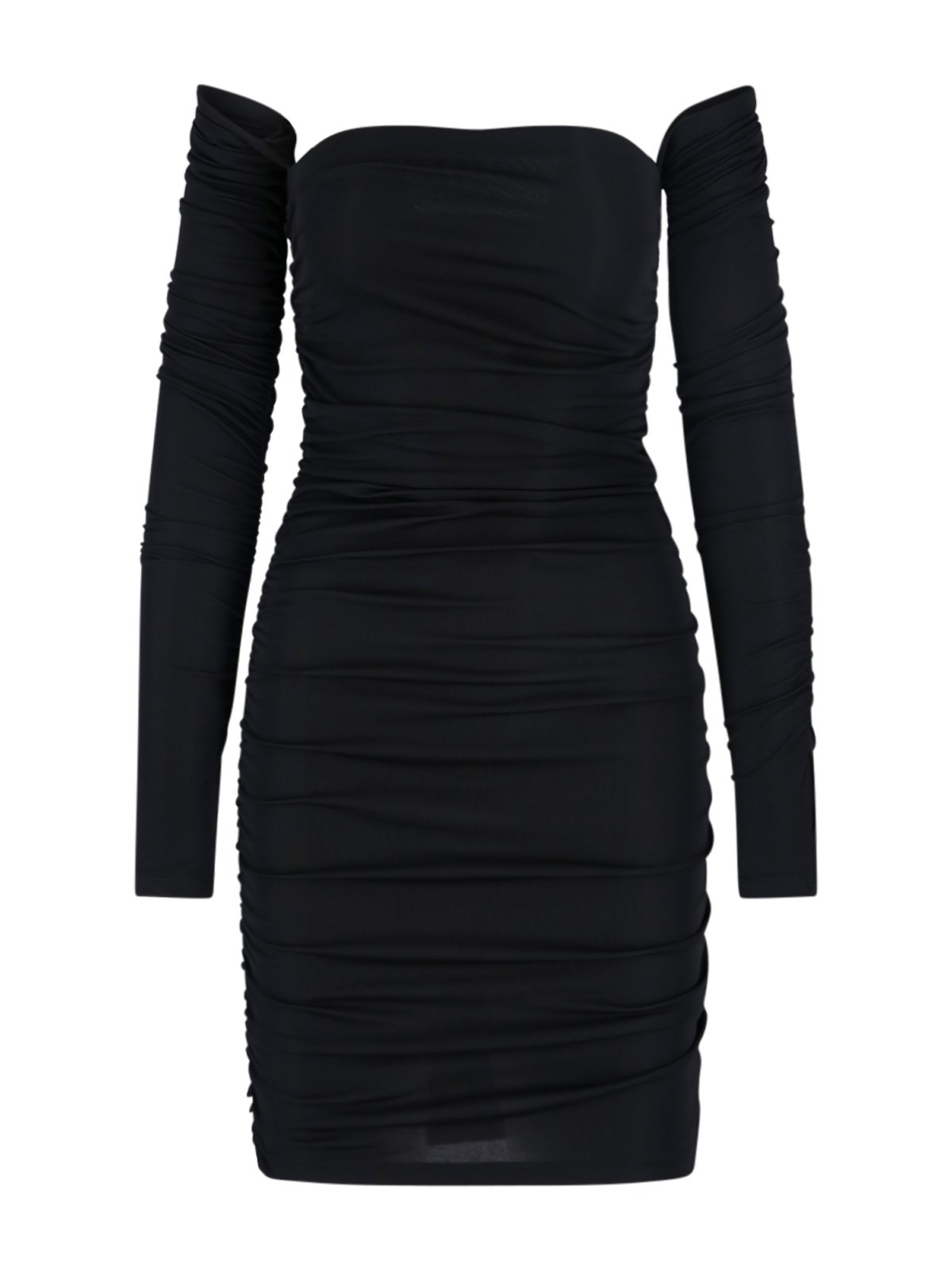 The Andamane Mini Dress With Off-shoulder Design And Draped Sides In Nero