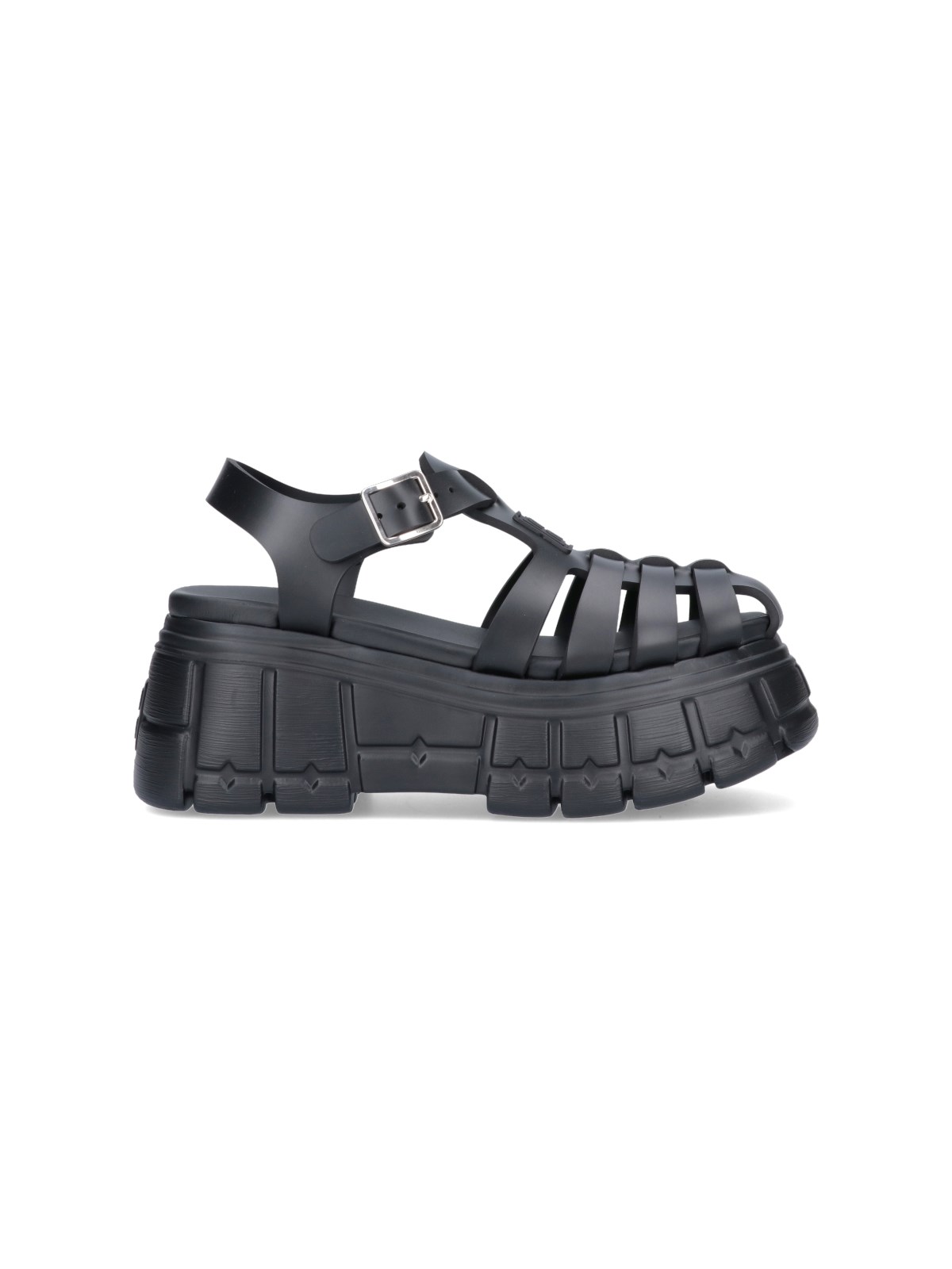 Shop Miu Miu Platform Rubber Sandals In Black  