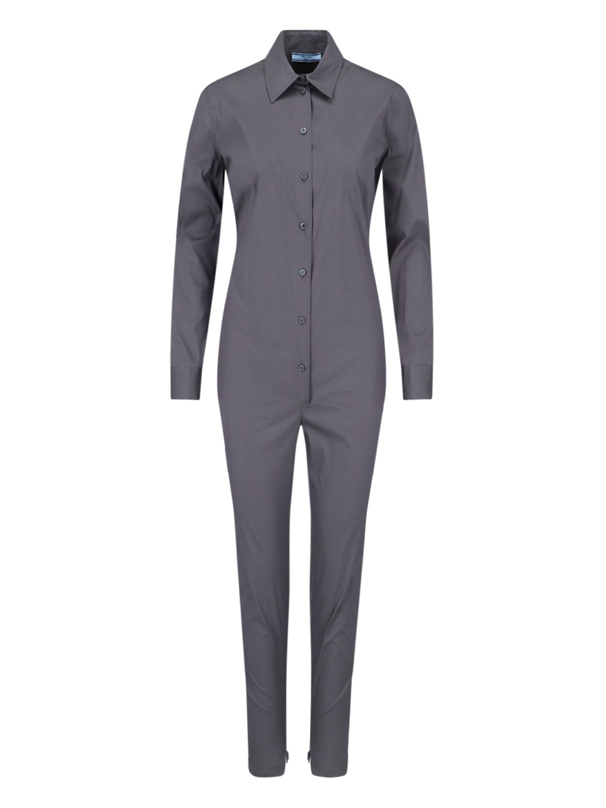 Prada Collared Long-sleeve Skinny-leg Jumpsuit In Grigio