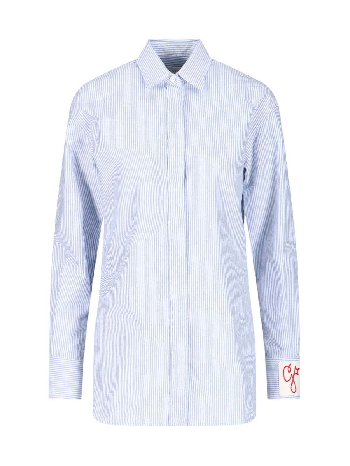Golden Goose Striped Boyfriend Button-front Shirt In Azzurro
