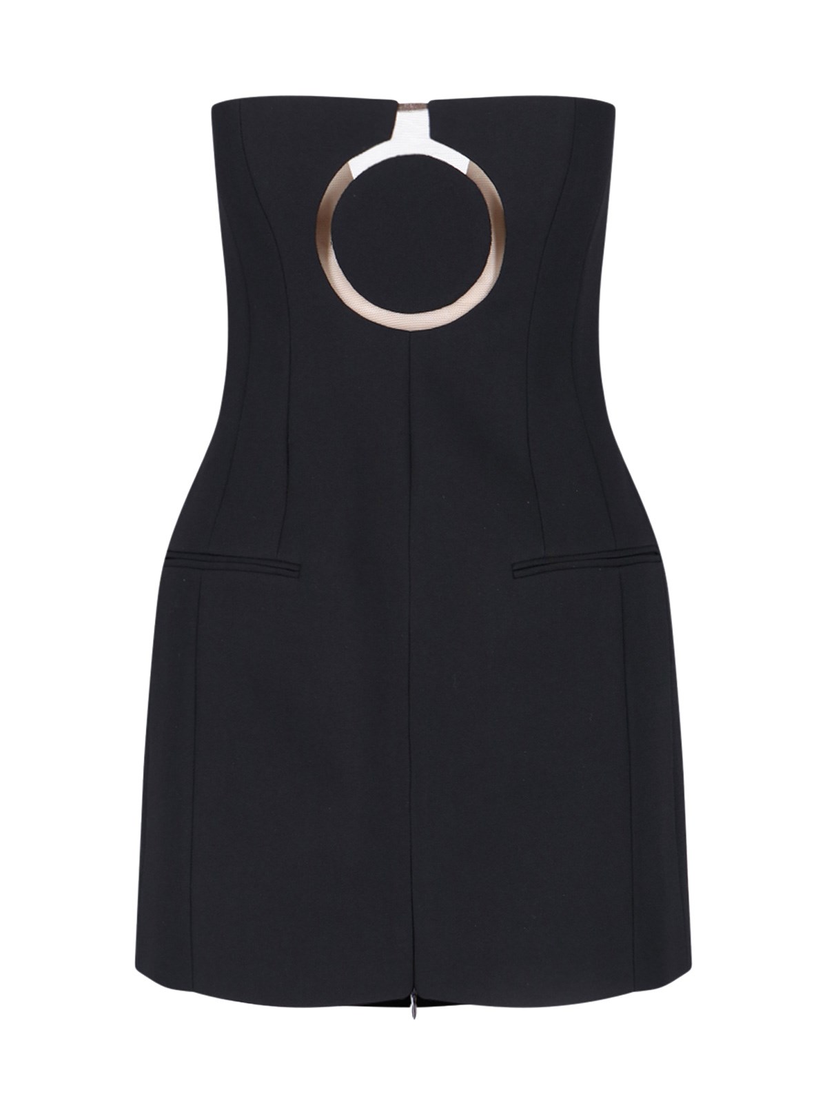 Ferragamo Pure Wool Mini Dress With Tulle Insert In Nero