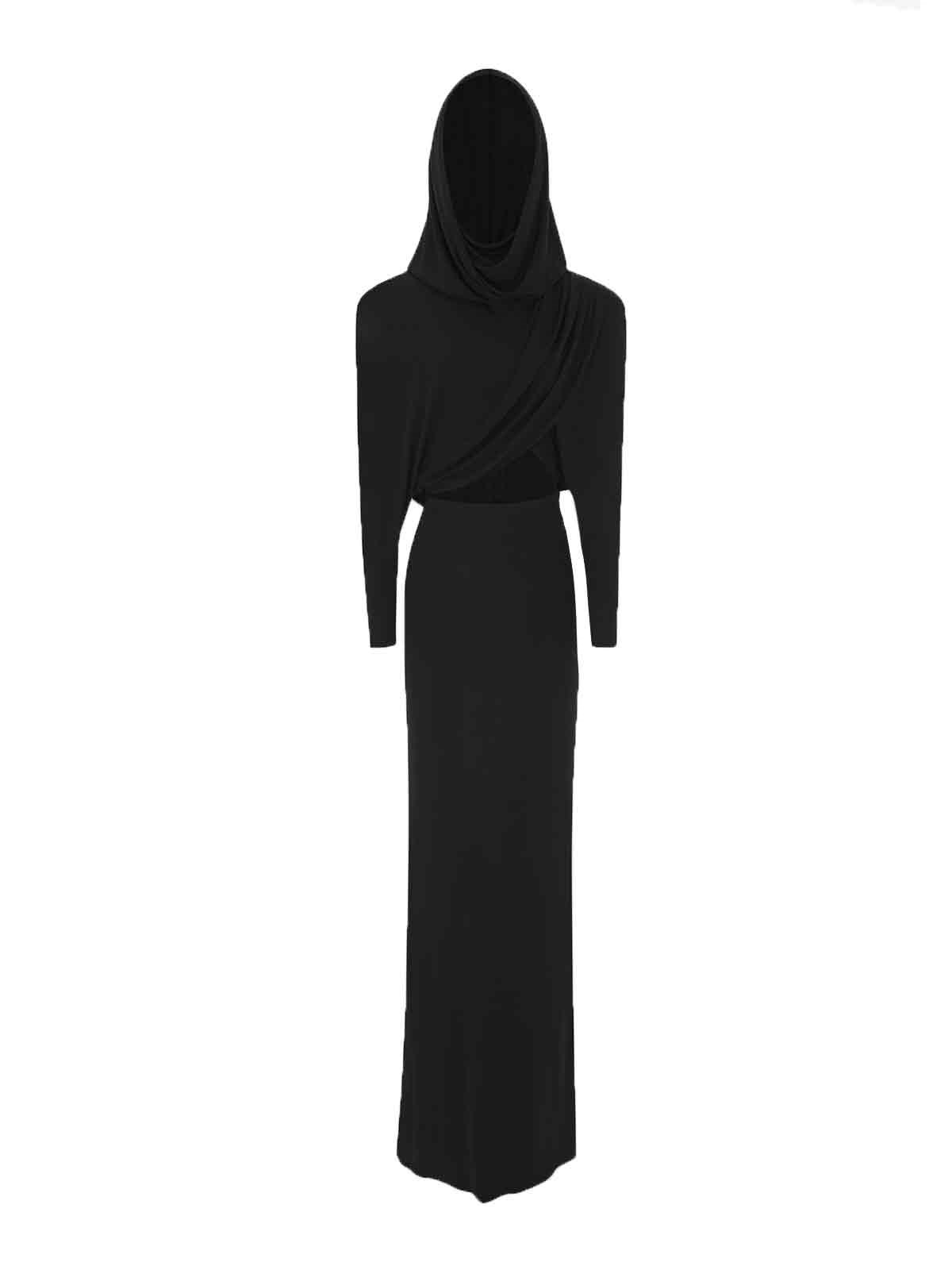 Saint Laurent Hood Detail Dress In Black  