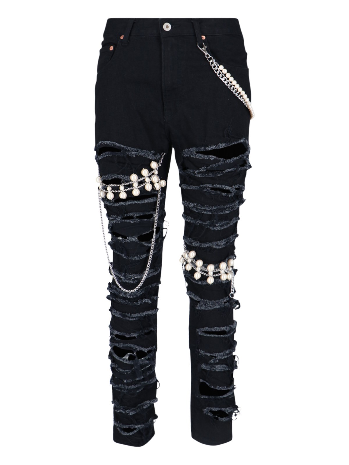 Junya Watanabe Chain-Link Ripped Skinny Jeans - Black
