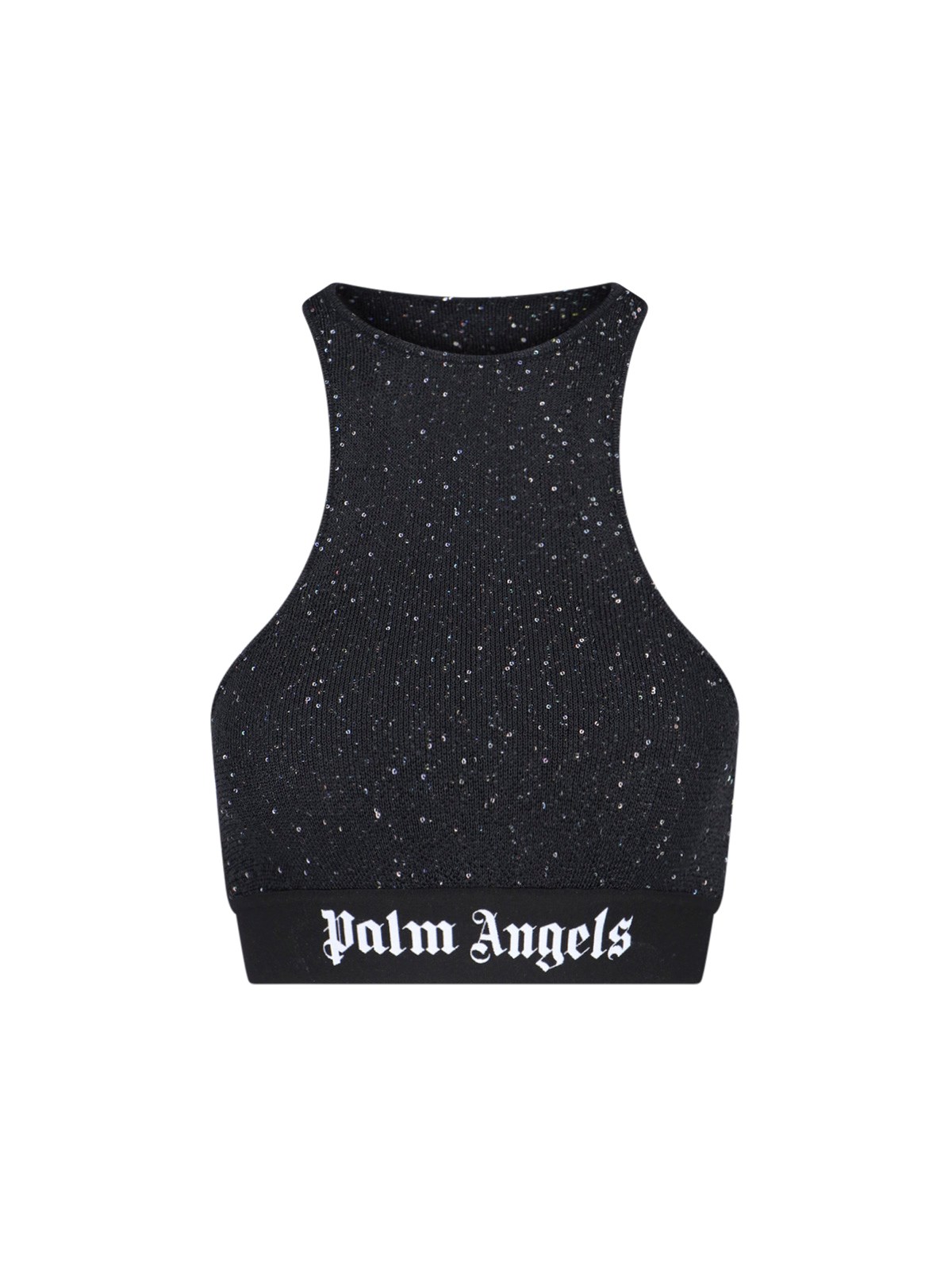 Palm Angels Classic Logo Cropped Lurex Top In Black  