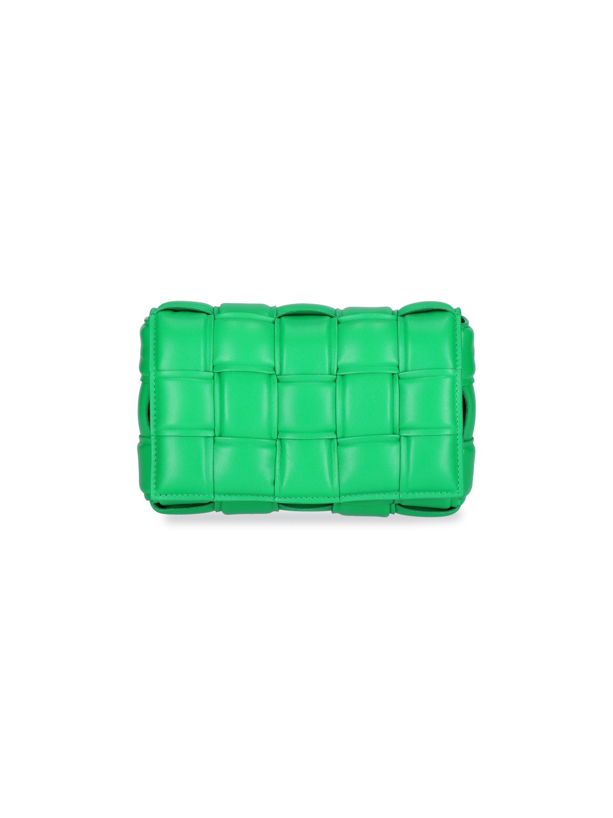 Mini Square Padded Cassette Bag Woven Leather Shoulder Bag Crossbody Handbag, Jade Green