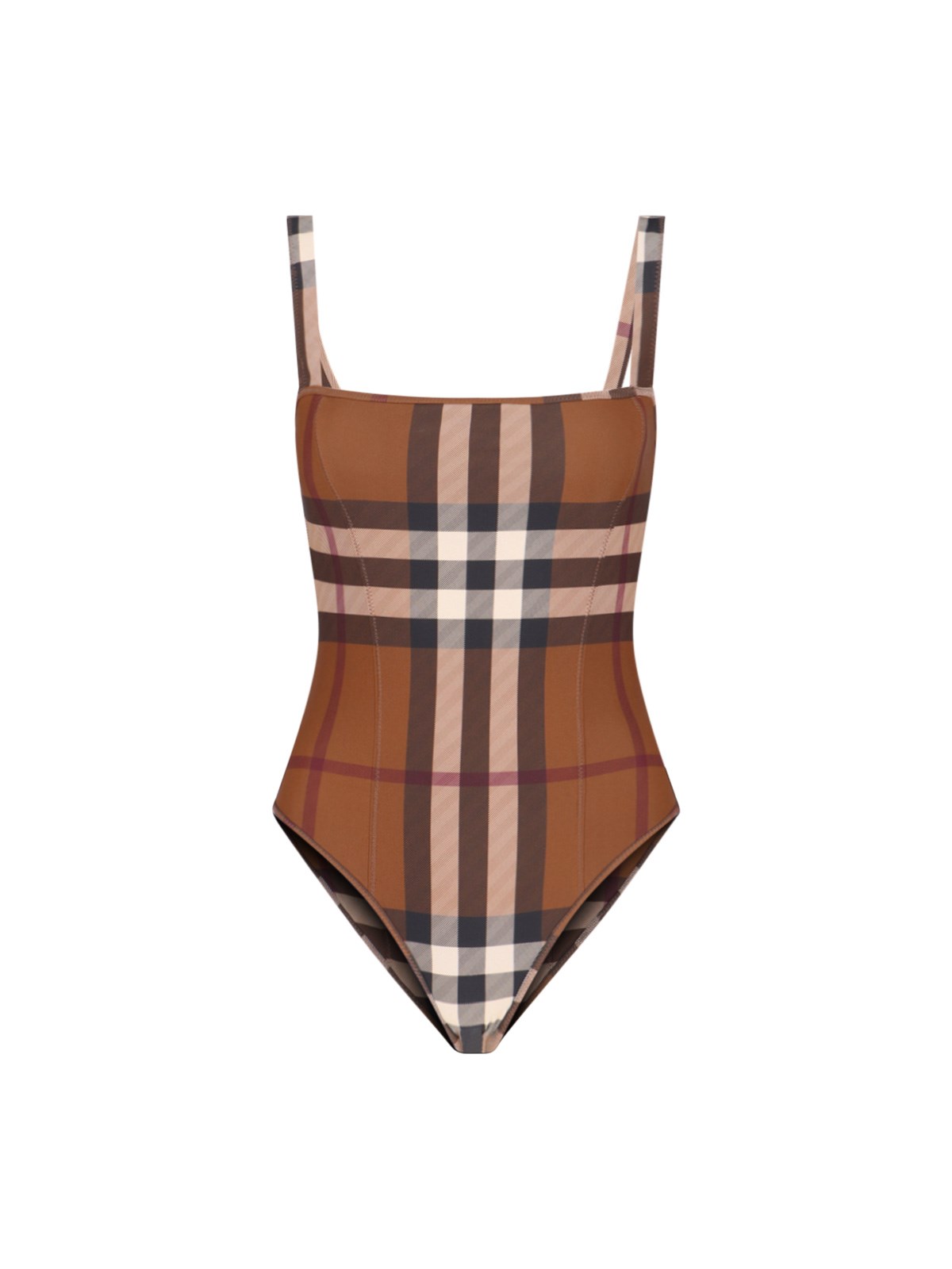 Burberry Check-print Stretch Swimsuit In Birch Brown Ip Chk