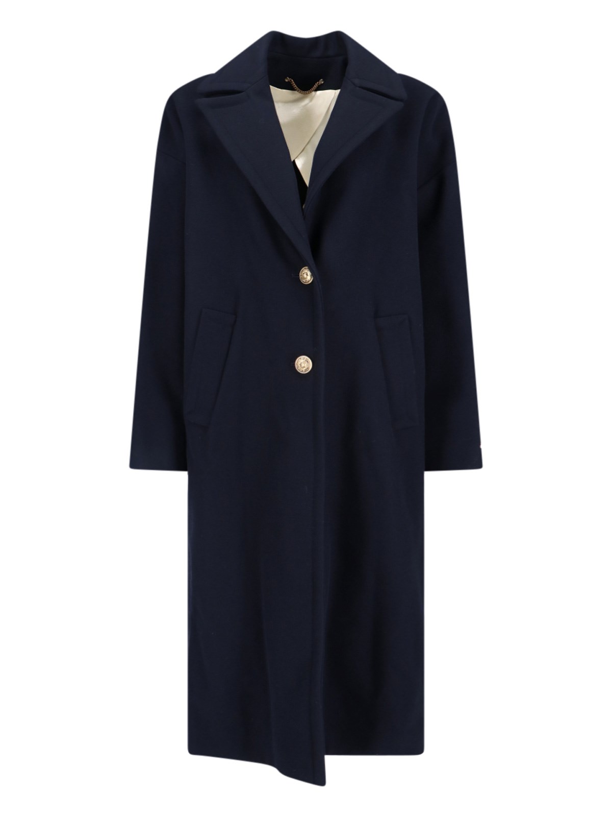 Golden Goose Heraldic Buttons Single-breasted Cocoon Coat In Blue