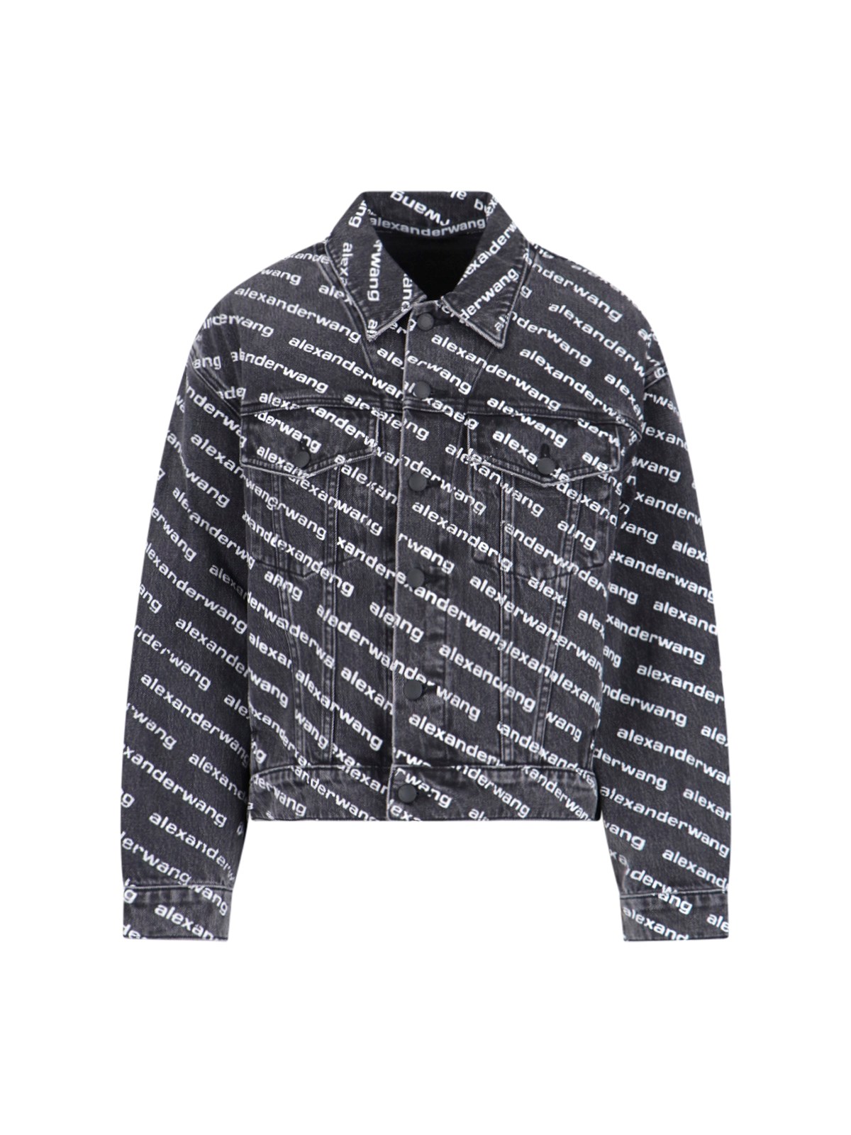Alexander Wang Black Printed Falling Back Logo Denim Jacket In Gray