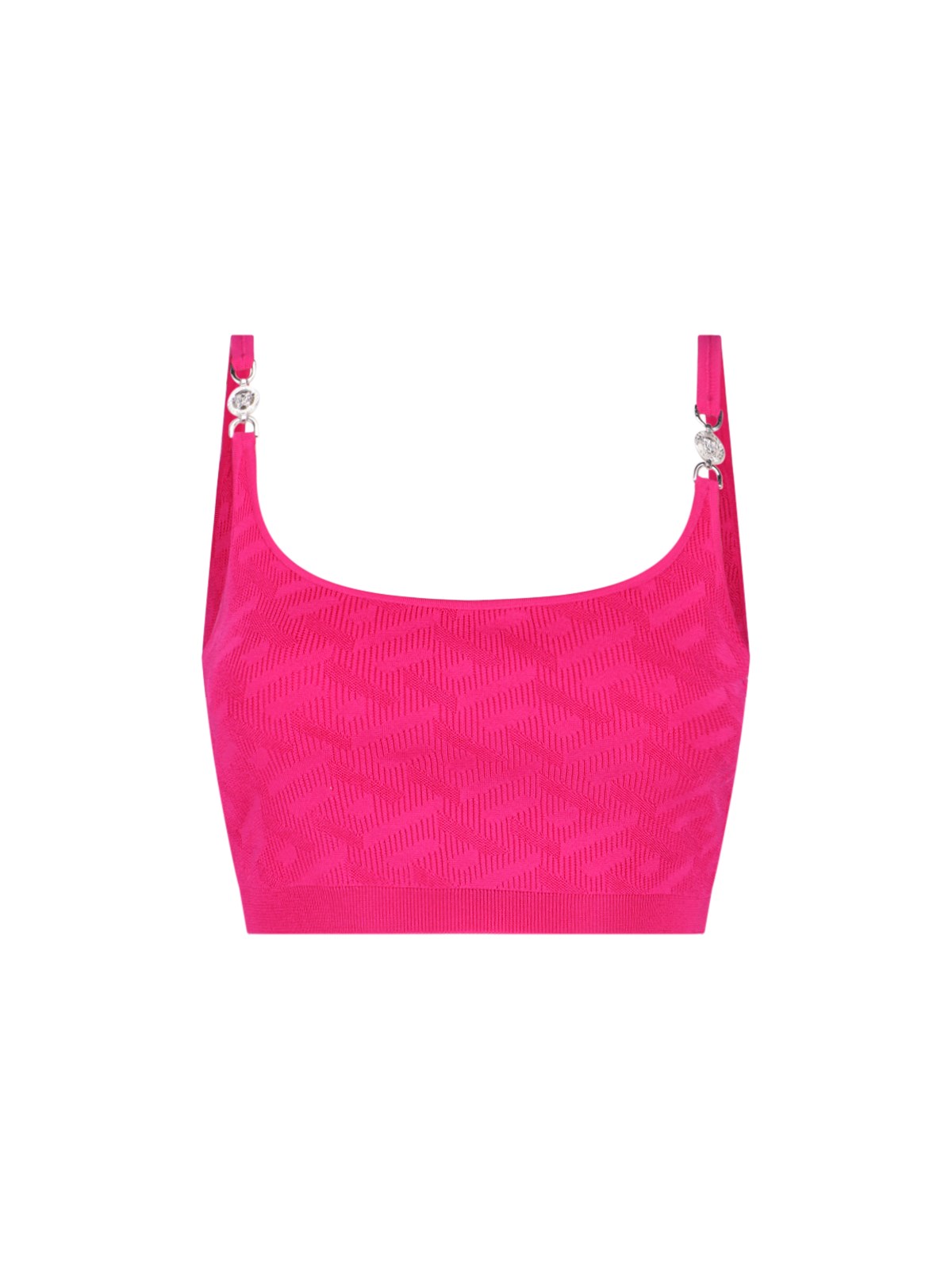 Versace Logo Jacquard Knit Viscose Crop Top In Pink