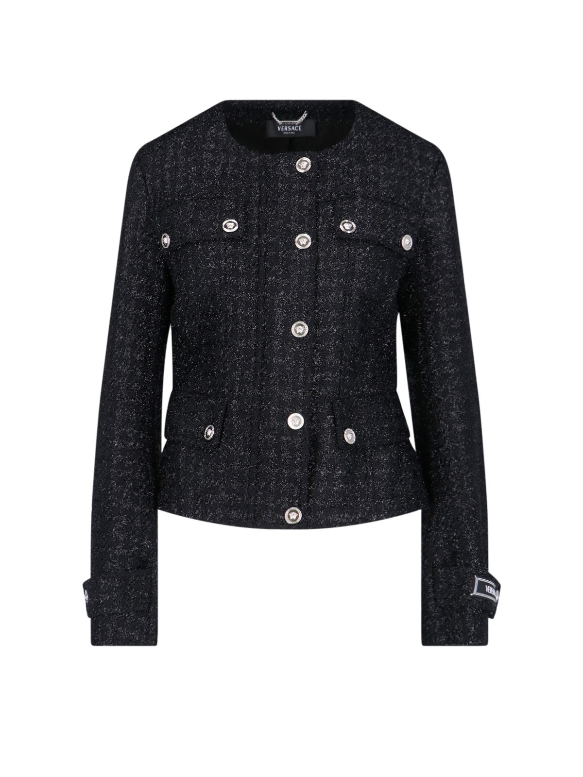 Versace Lurex Tweed Jacket In Black  