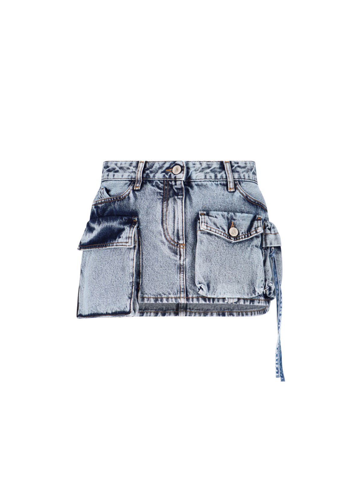 Attico Distressed Miniskirt With Multi-pocket Design And Belt Loops In Blue