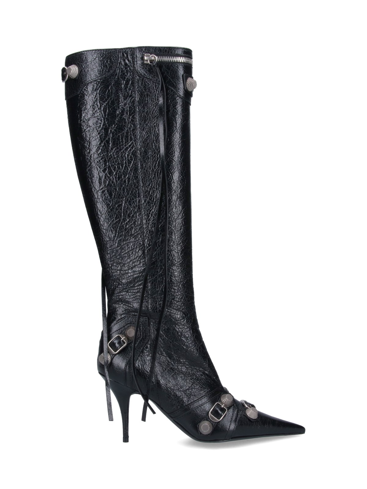 Balenciaga Cagole Leather Pointy-toe Boots In Black