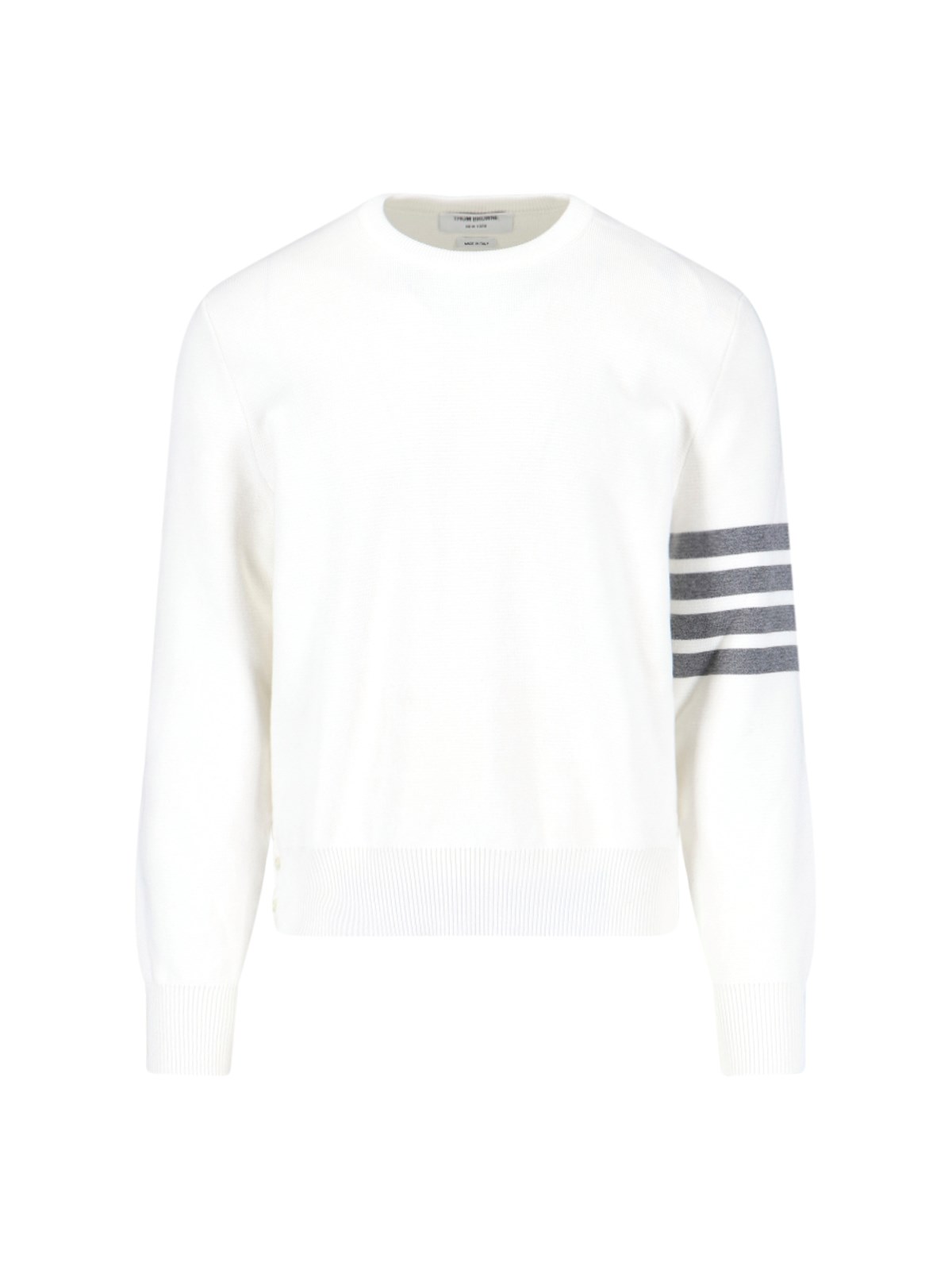 Thom Browne Stripe Sleeve Waffle Knit Sweatshirt In White