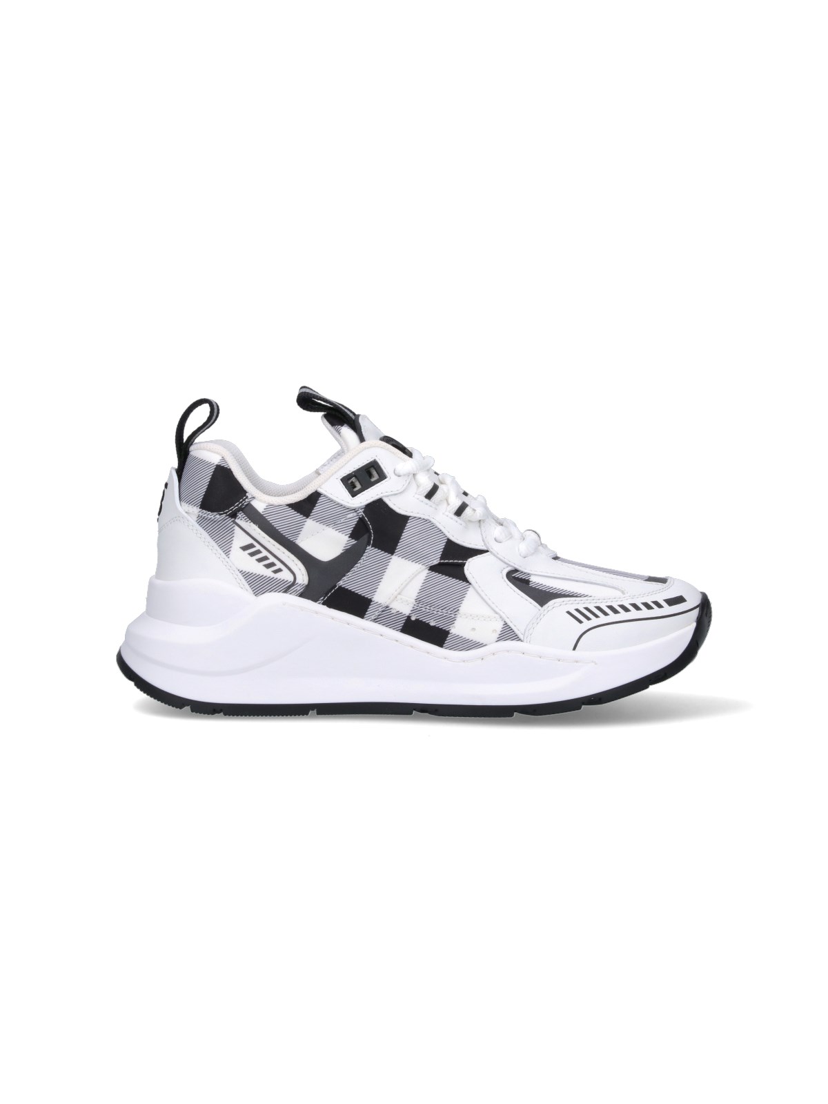 Burberry Check And Leather Sneakers In White