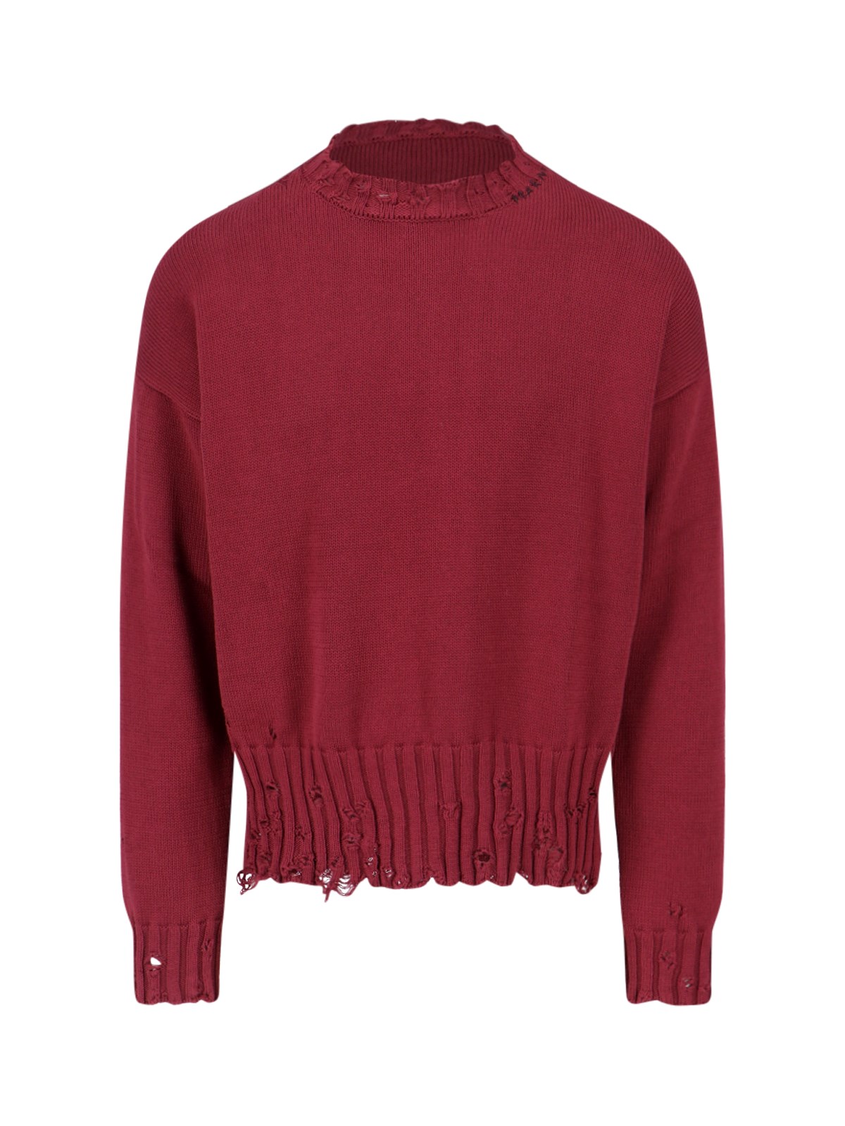 Marni Round Neck Short Knitted Sweater In Red