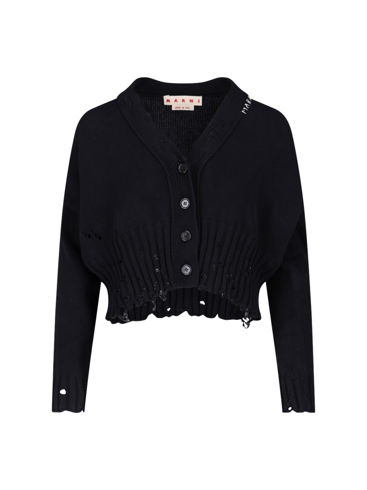 Marni Blue Silk And Wool Blend Cardigan With Contrasting Back Panel In Black  