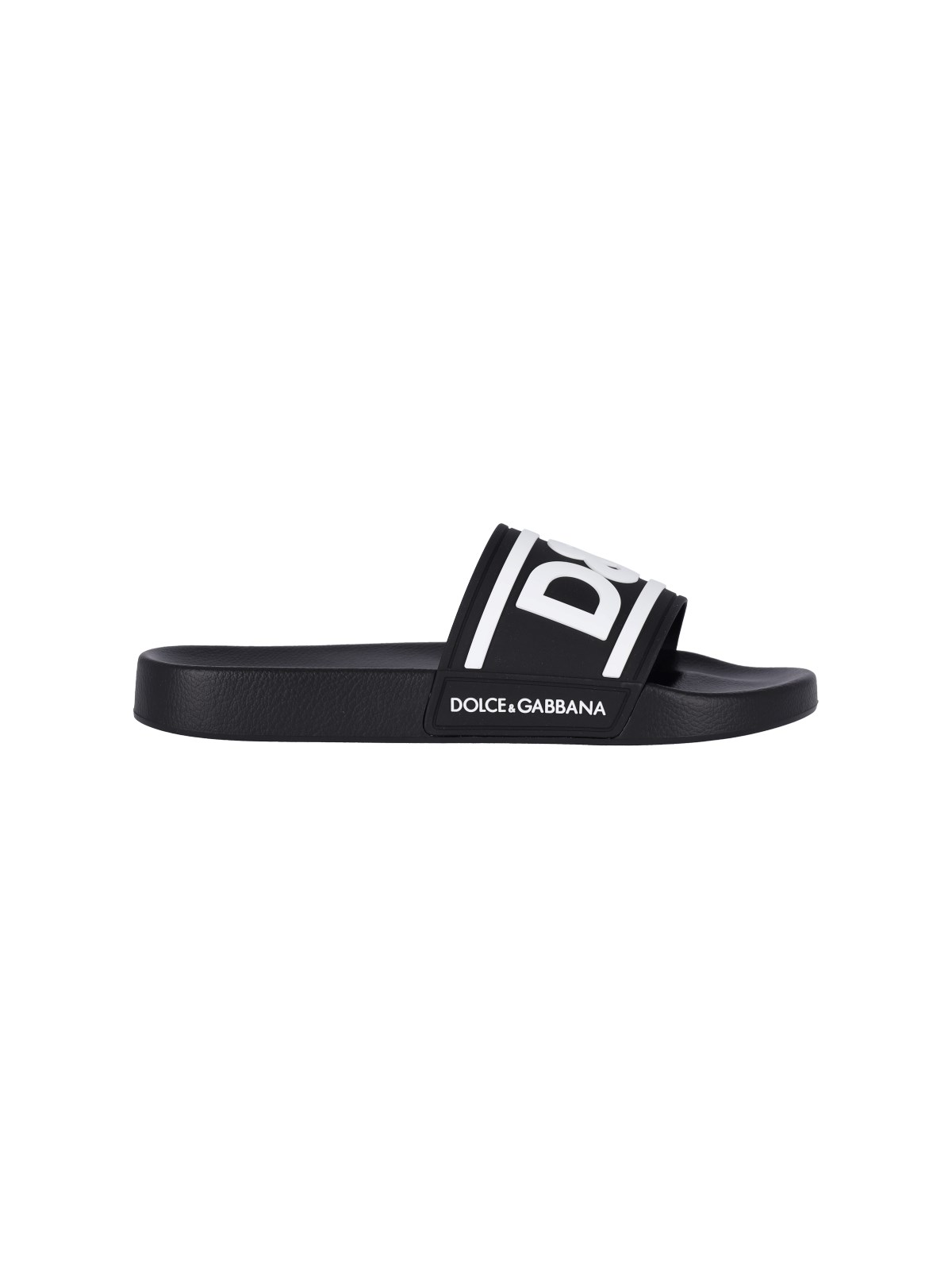 Shop Dolce & Gabbana Slide Logo Sandals In Black  