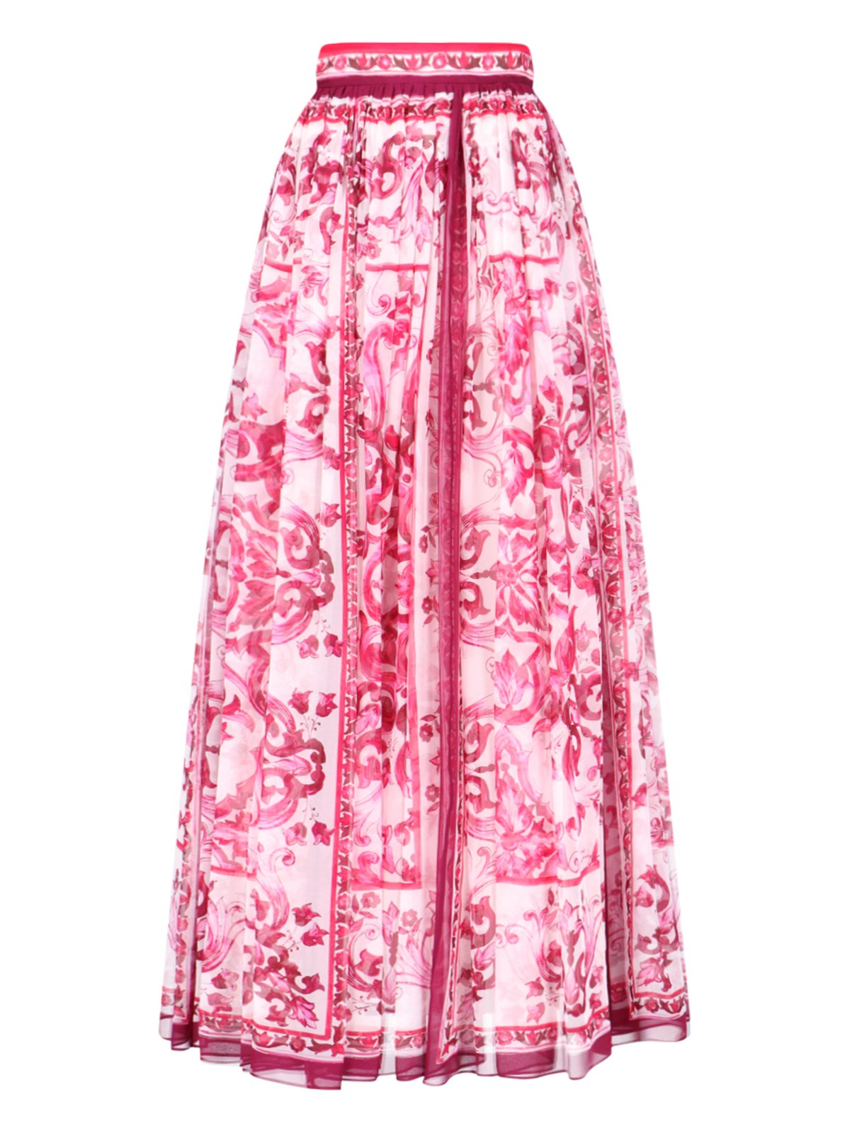 Dolce & Gabbana Majolica-print Silk Floor-length Skirt In Pink