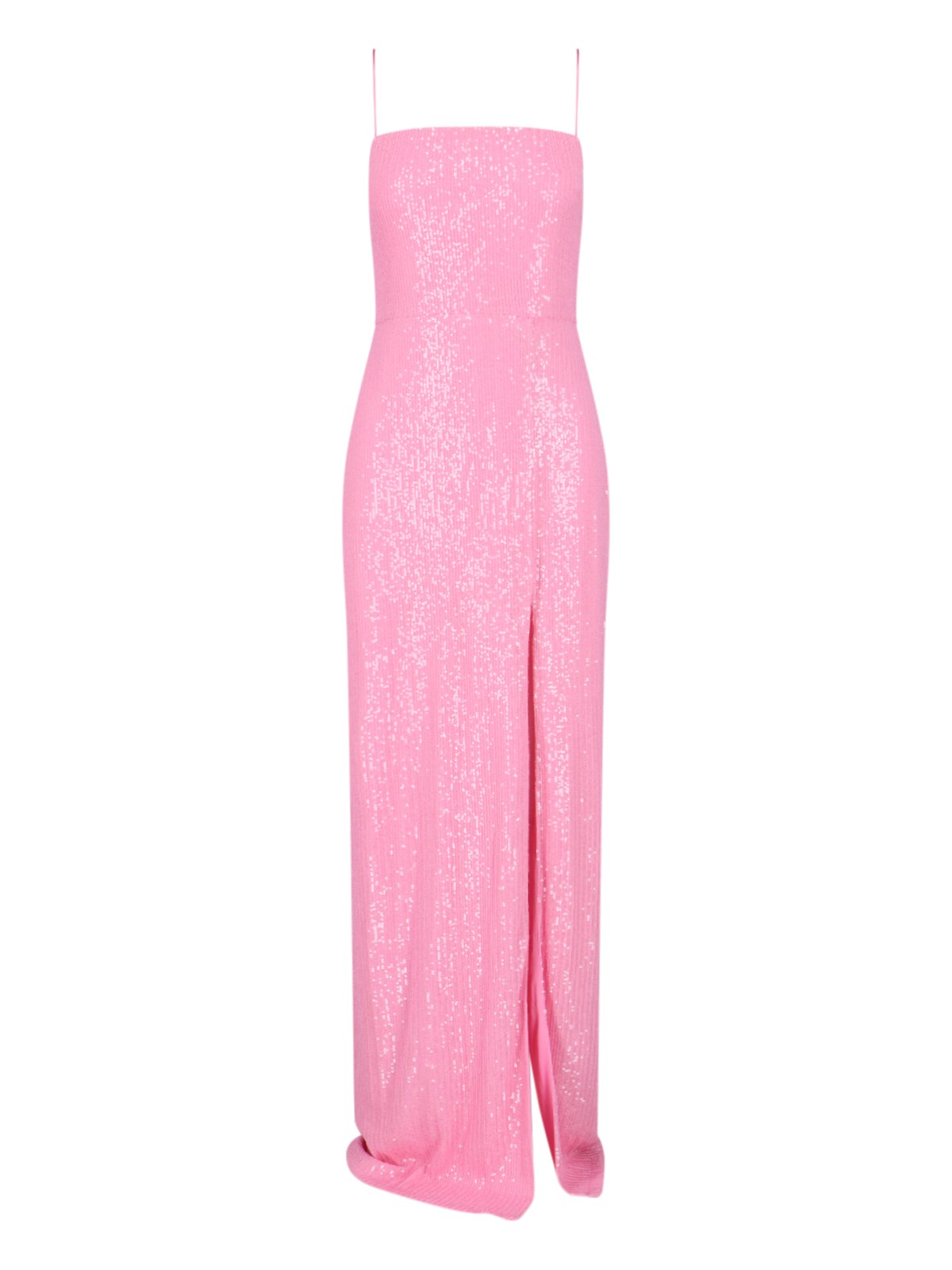 Rotate Birger Christensen Sequin-embellished Side-slit Maxi Dress In Pink Polyester In Pink