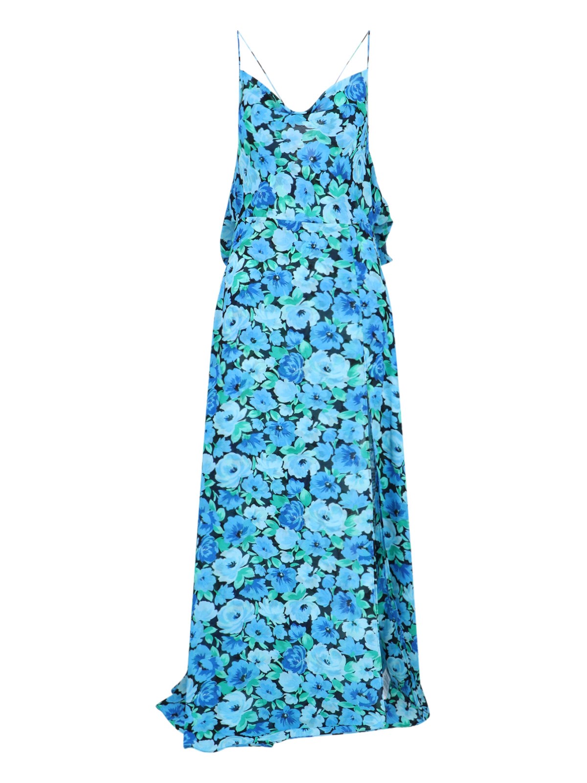 Rotate Birger Christensen Draped Floral-print Crepe De Chine Maxi Dress In Light Blue