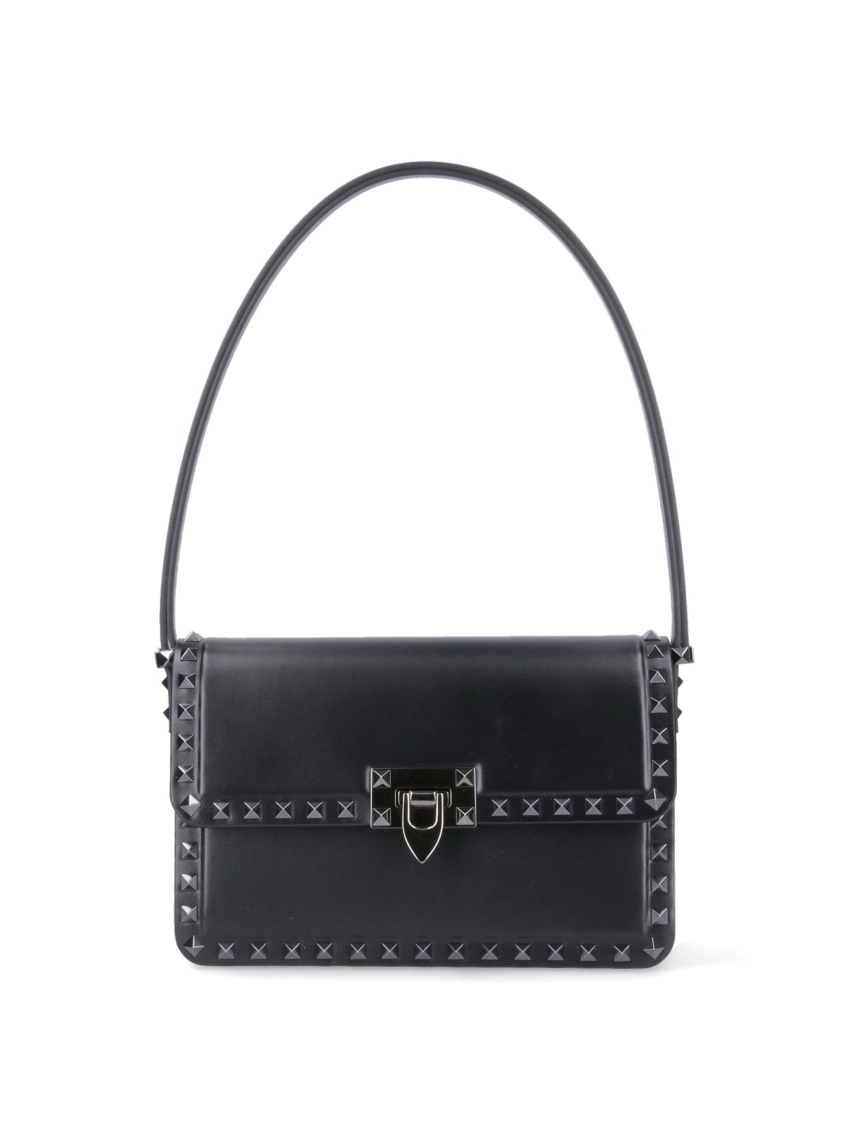 Valentino Rockstud Glossy Leather Top-Handle Bag