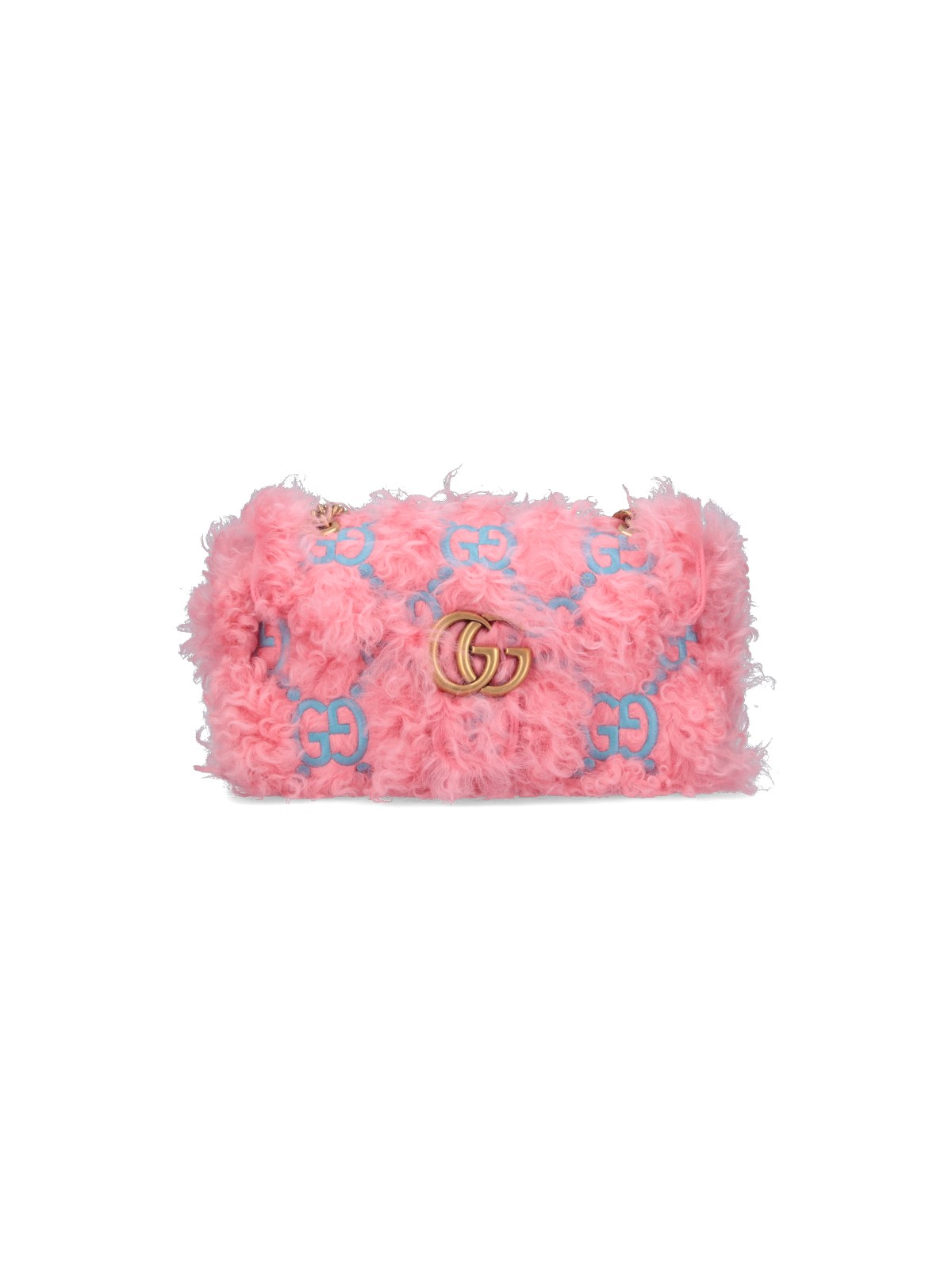 GG Marmont small shoulder bag in pink shearling