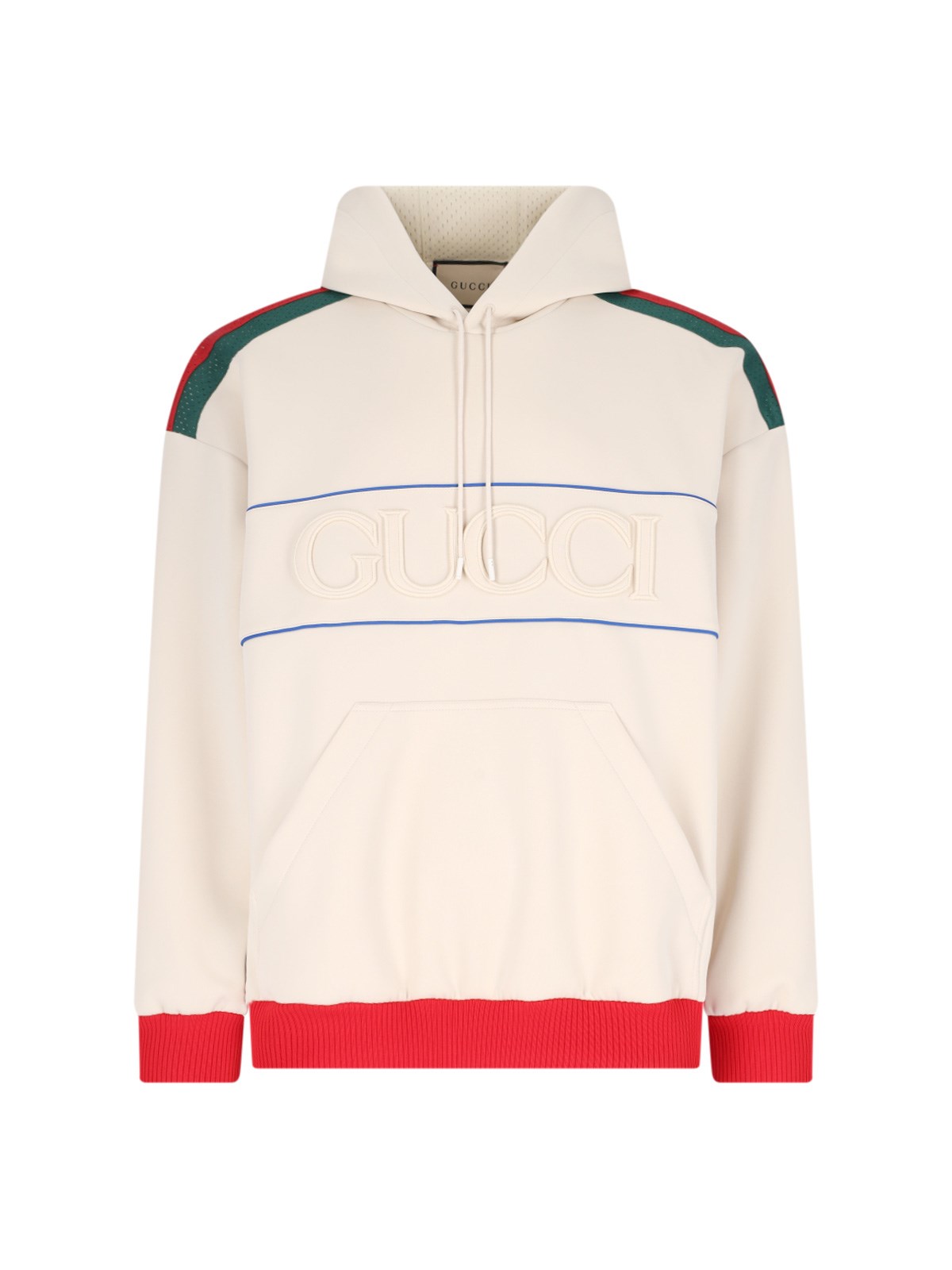 Gucci Web-stripe Logo-embossed Hoodie In Neutrals