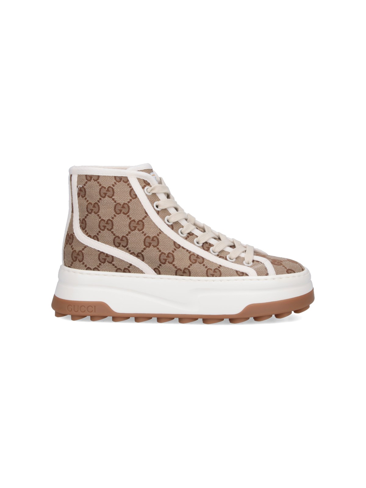 Gucci "gg" High Sneakers In Brown