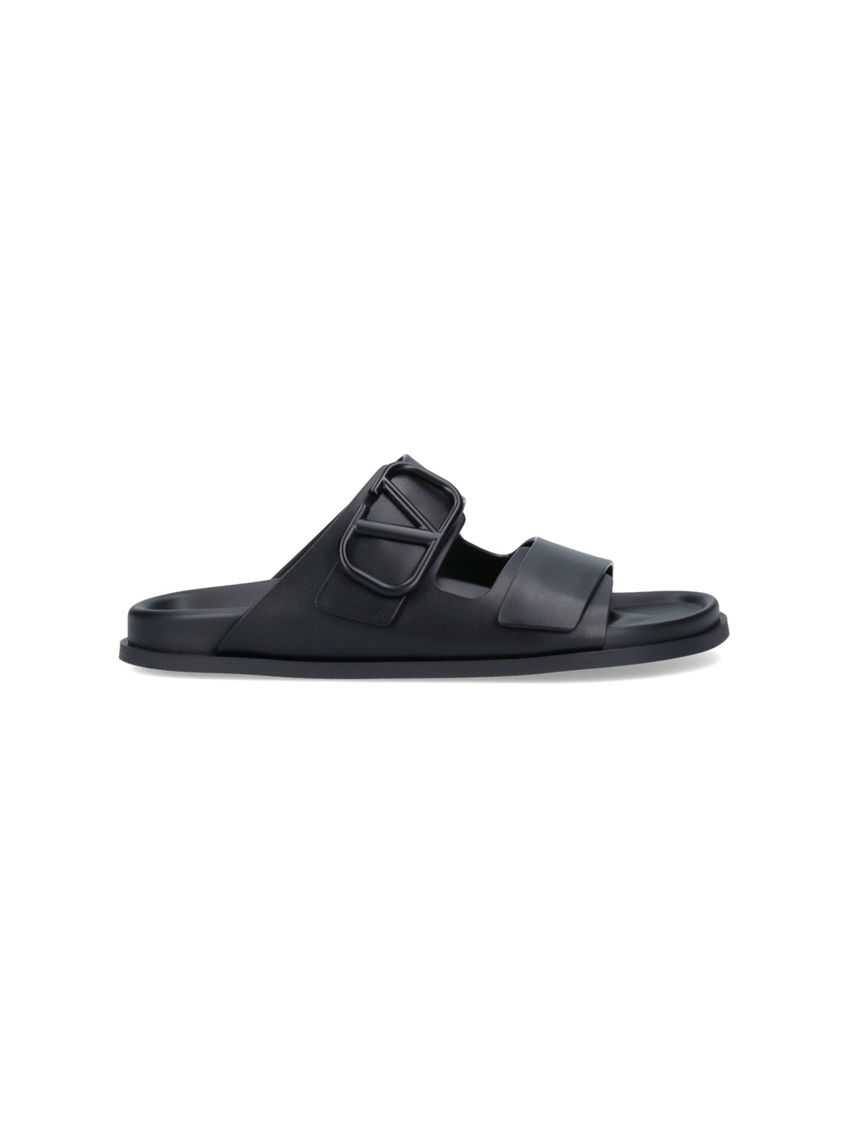 Shop Valentino Logo Sandals In Black  