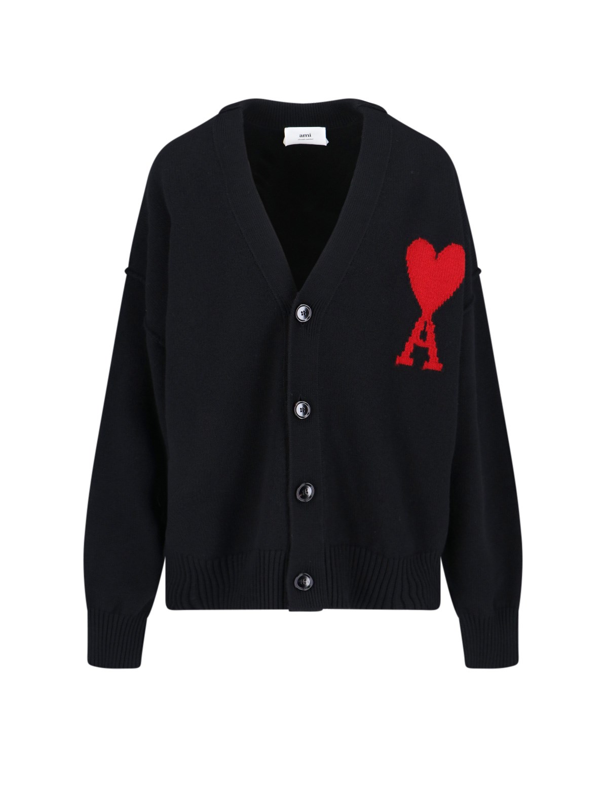 Ami Alexandre Mattiussi + Net Sustain Intarsia Merino Wool Cardigan In Black  