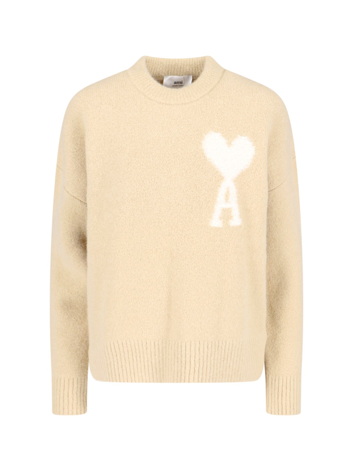 Ami Alexandre Mattiussi Ami Paris De Coeur Wool Blend Sweater In Cream