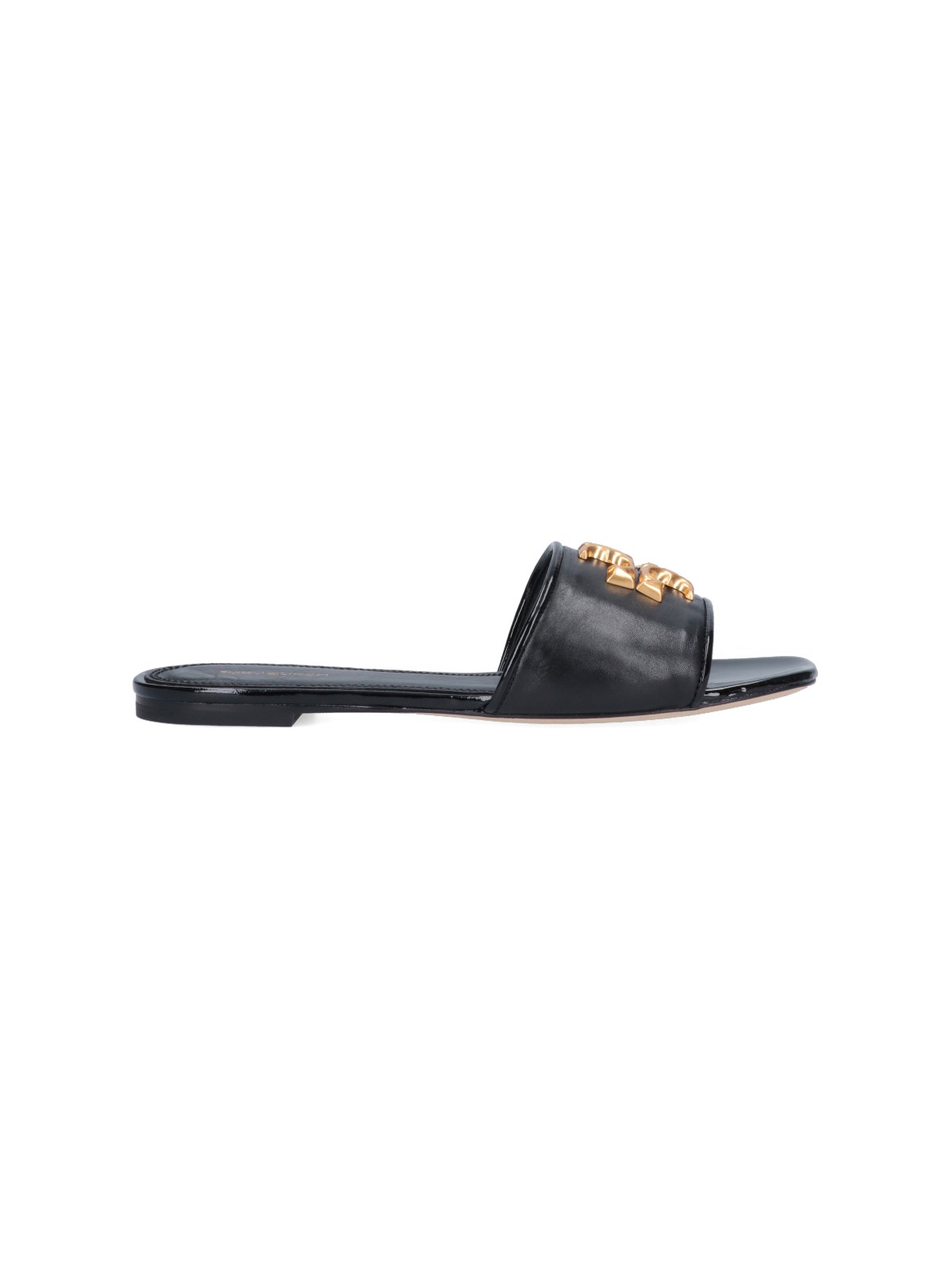 Tory Burch Eleanor Leather Medallion Flat Slide Sandals In Black  