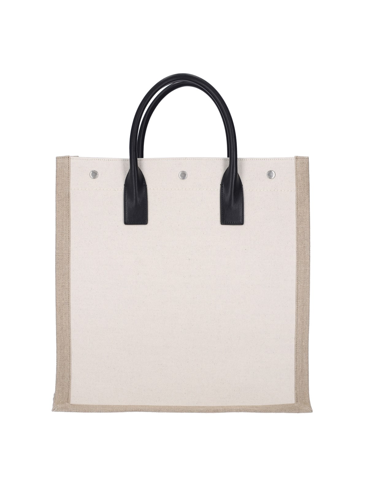 Shop Saint Laurent Rive Gauche Small Tote Bag in Linen and Leather