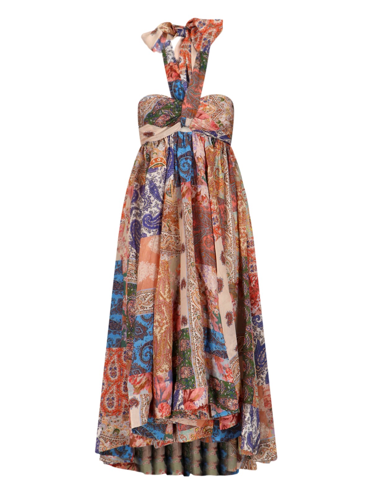 Zimmermann Devi Printed Silk Halter Maxi Dress In Brown | ModeSens