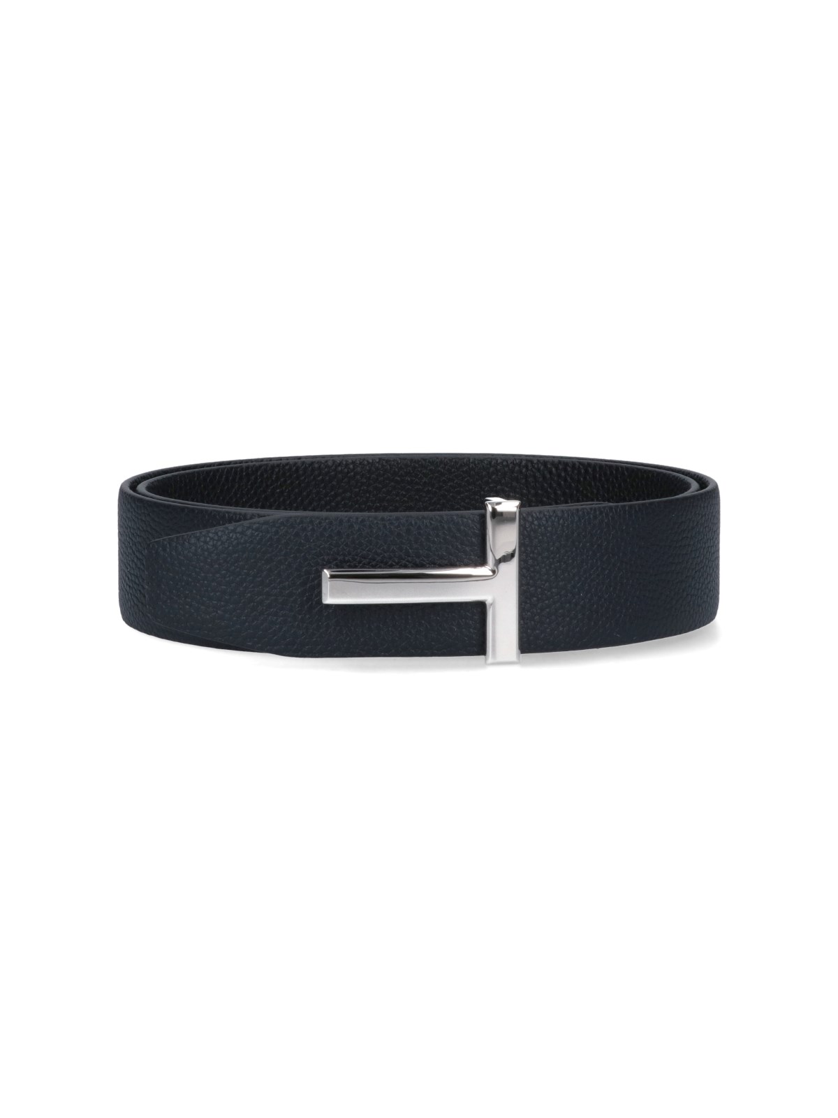 Tom Ford Reversible Grain Leather T Belt For Men In Dual Shades In Black  