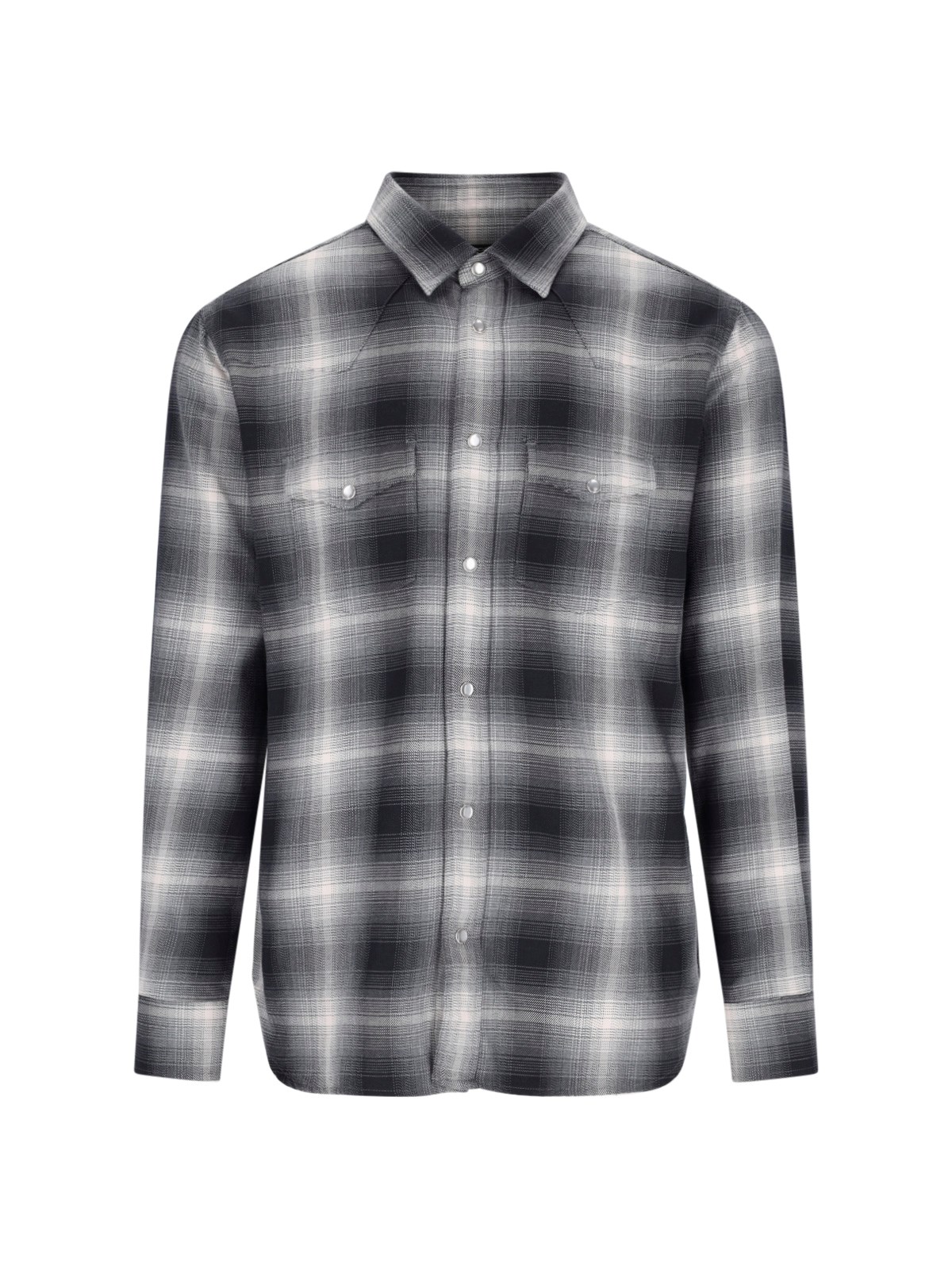 Tom Ford Checked Cotton-flannel Western Shirt In Gray