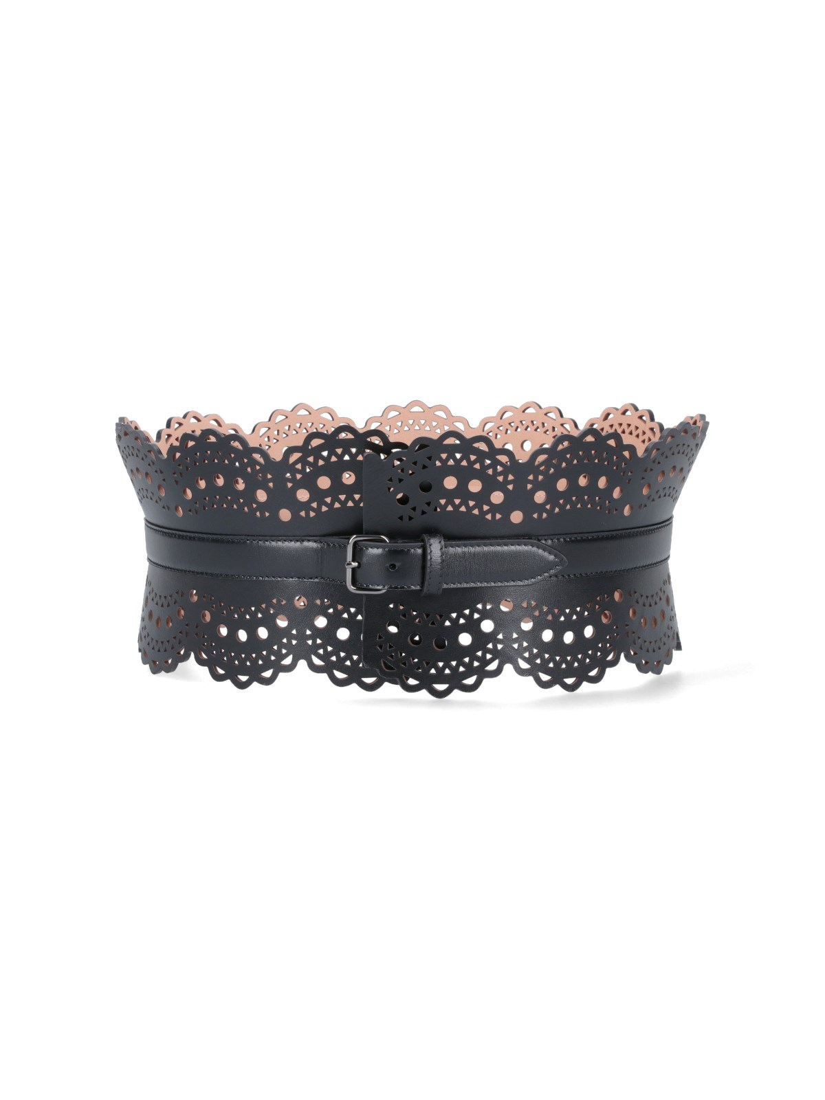 Alaïa Openwork Wide Leather Vienne Corset Belt In Black  
