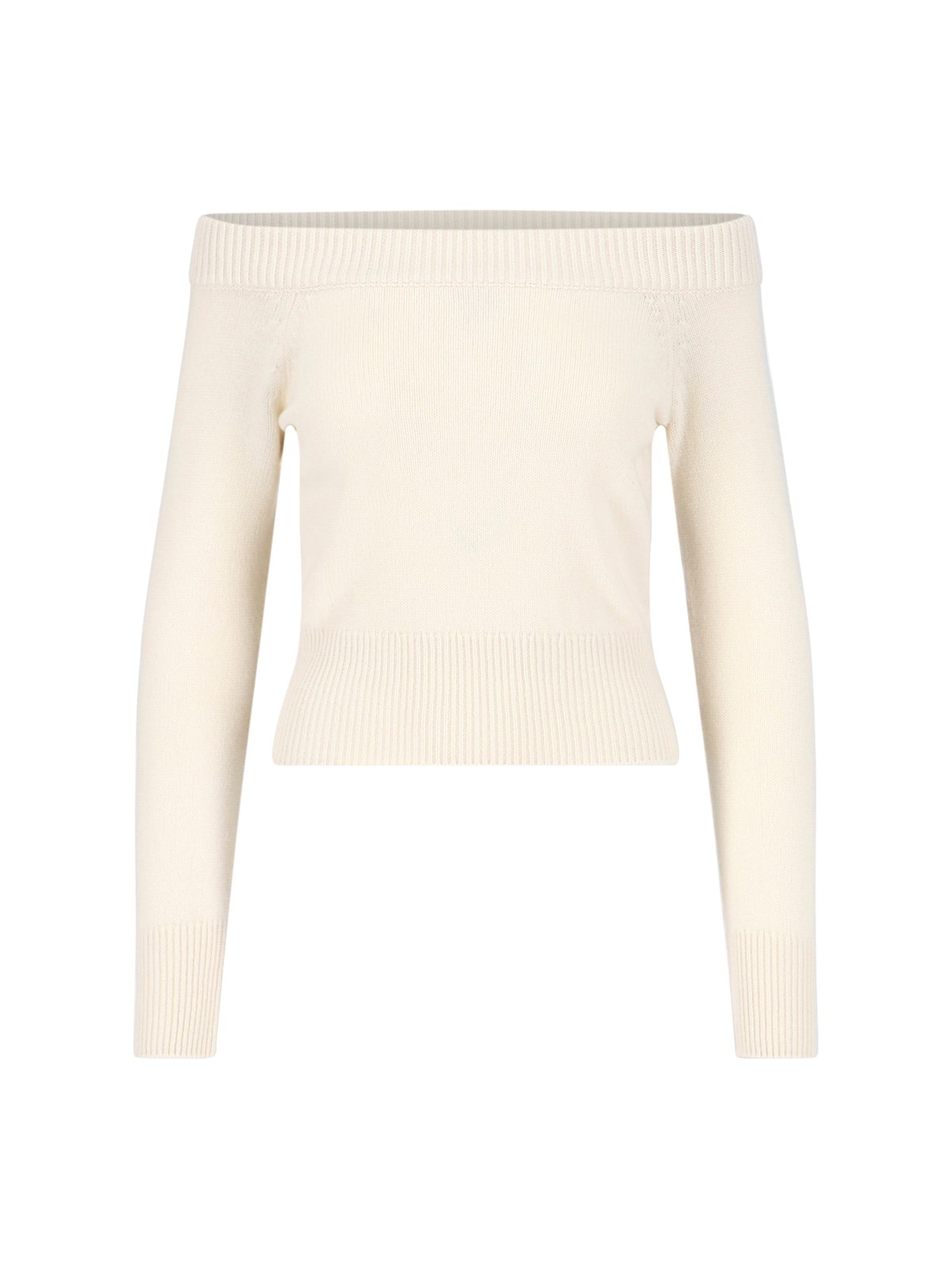 Alexander Mcqueen Off-the-shoulder Wool And Cashmere-blend Sweater In Cream