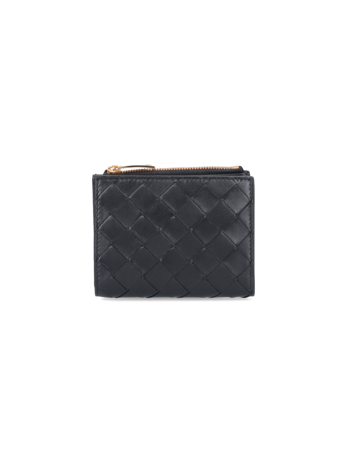 Bottega Veneta Woven Bi-fold Wallet In Black  