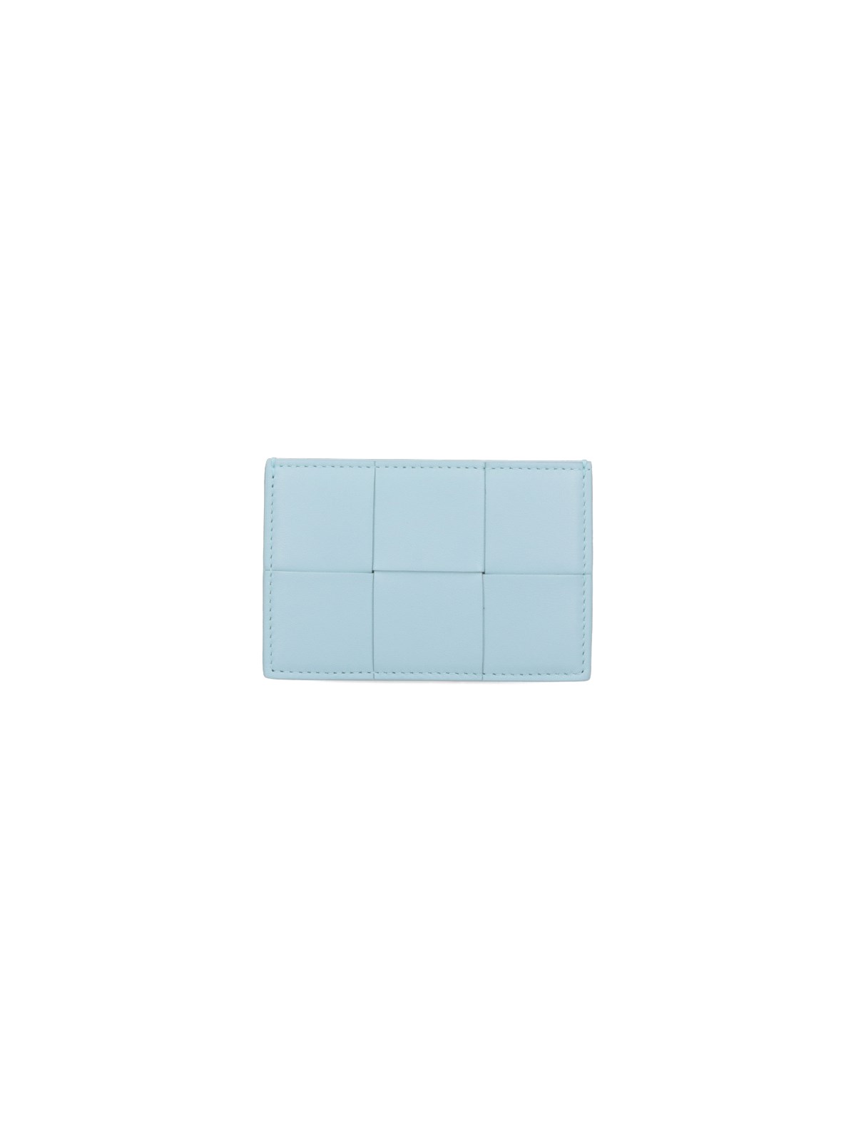 Bottega Veneta Leather Rectangular Card Holder With Stitched Detail In Light Blue